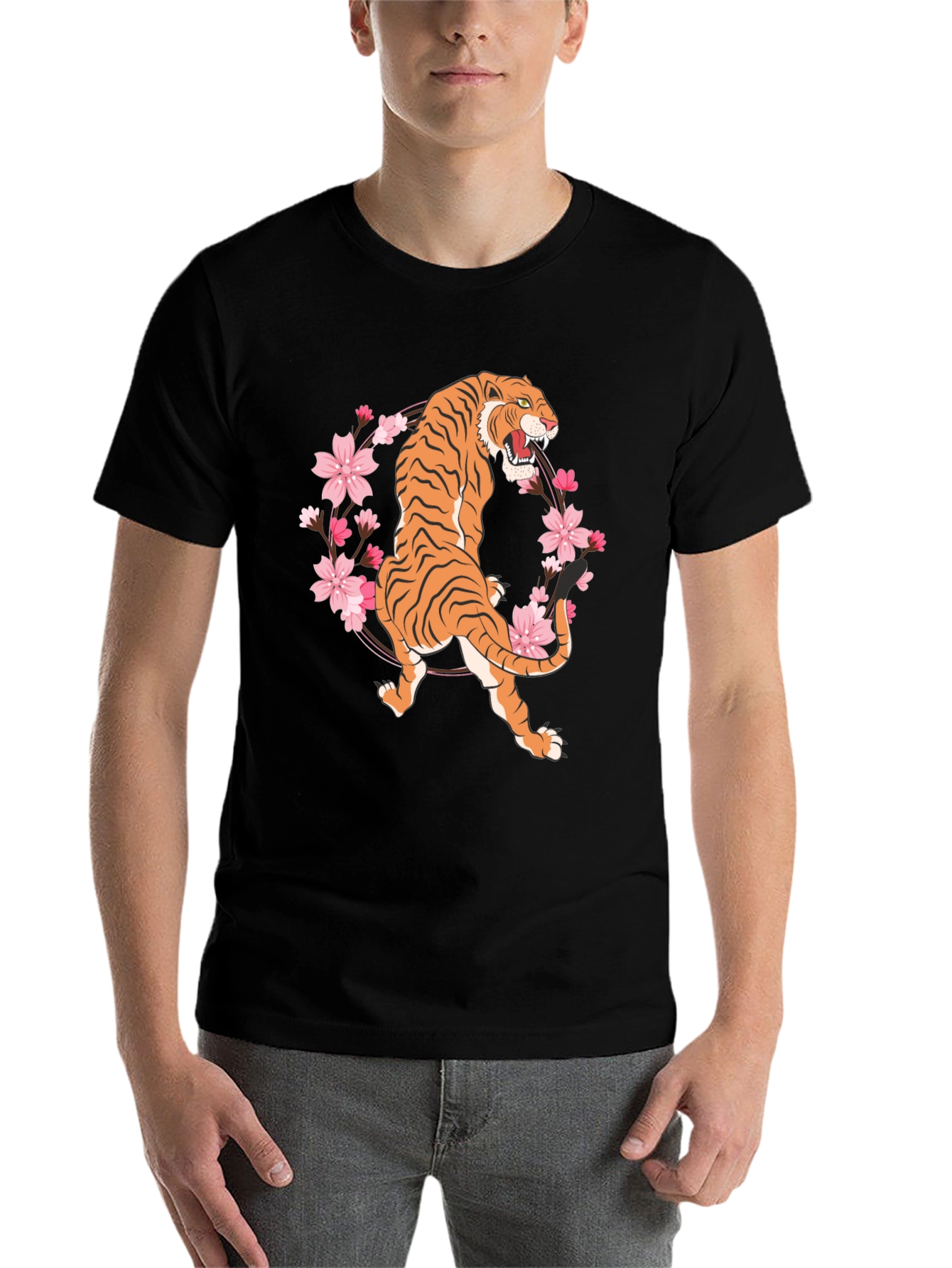 Black Tiger & Cherry Blossom Graphic Tee - Black view 7