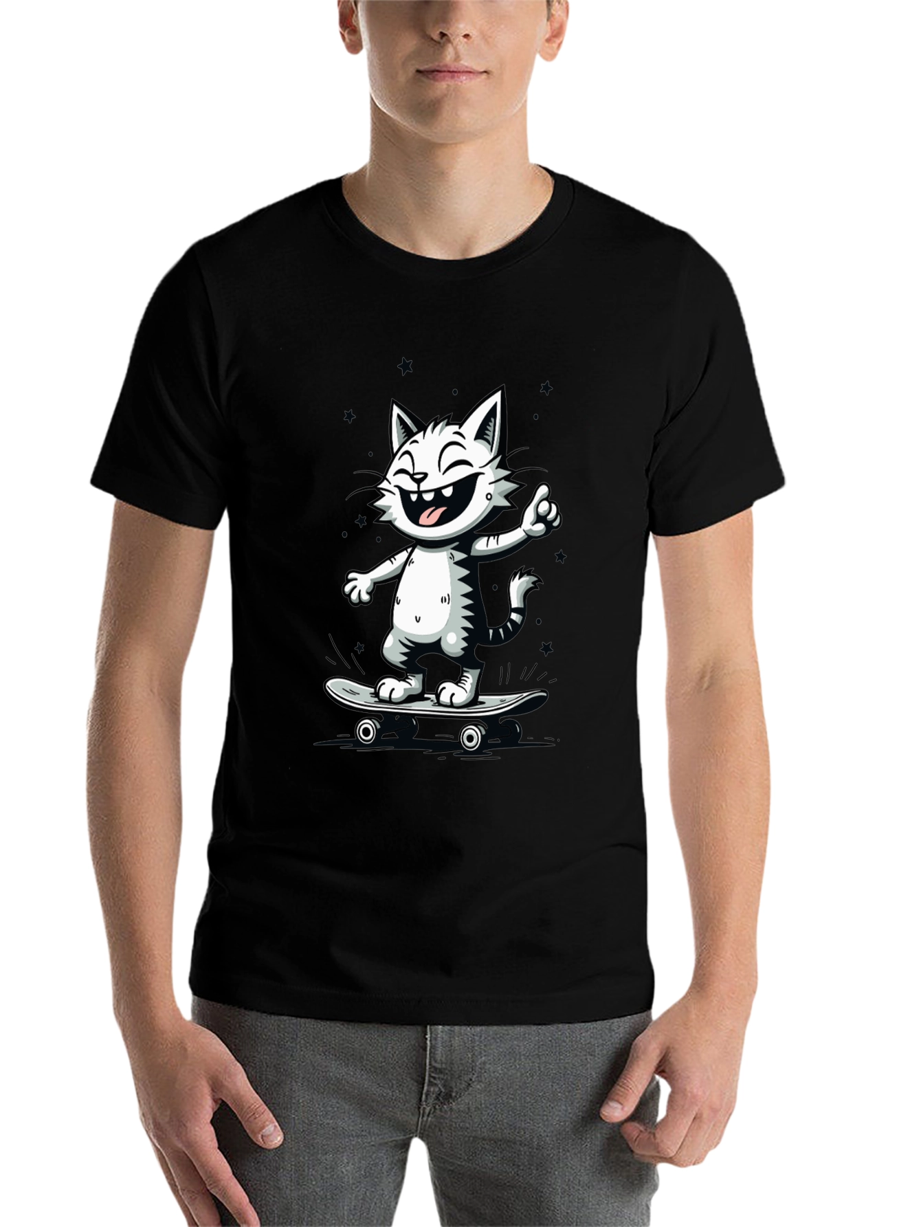Black Cool Cat Skateboard T-Shirt - Black view 7