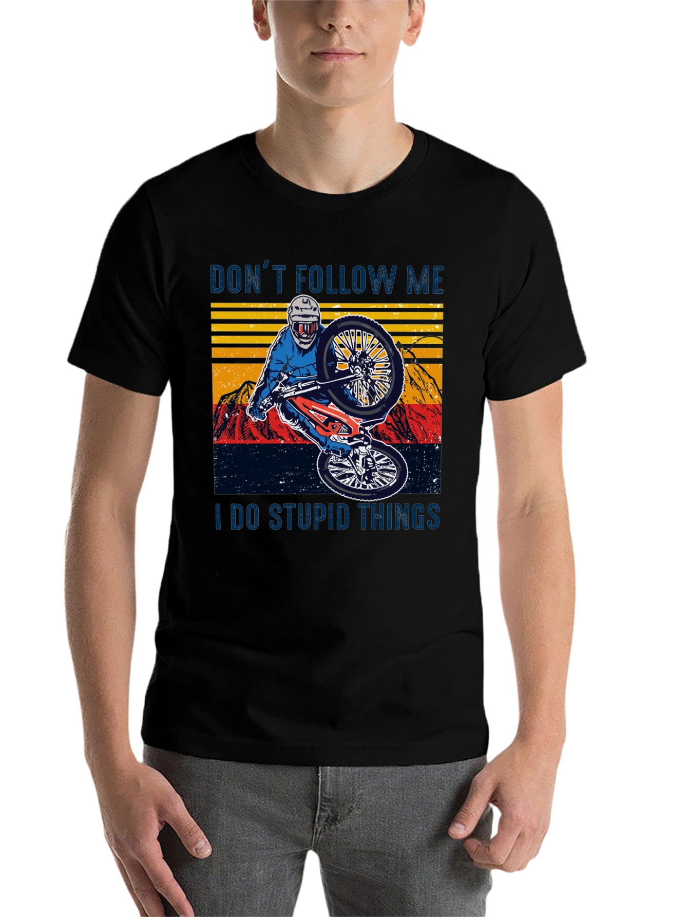Black Funny Mountain Bike Graphic Tee - Don't Follow Me view 7
