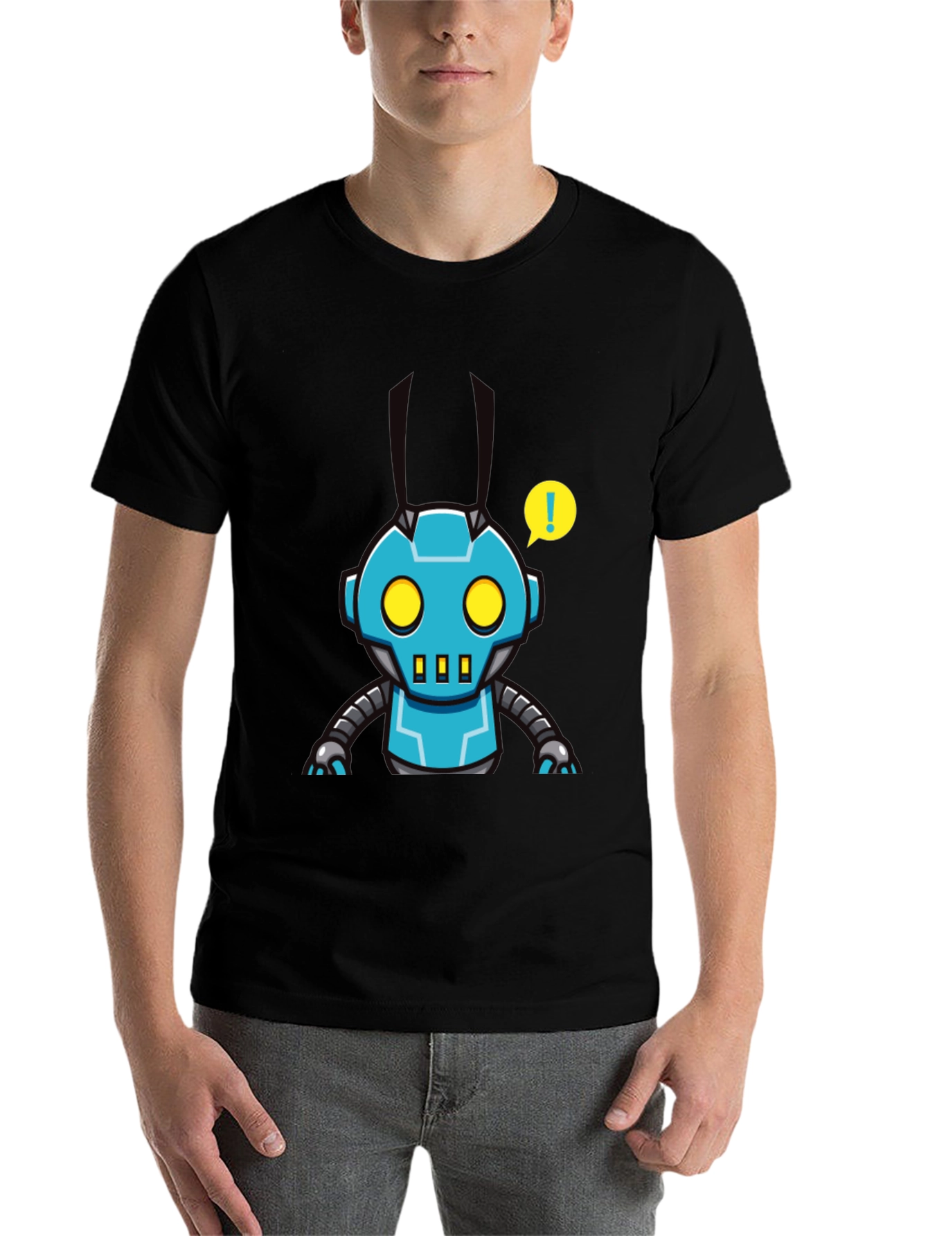 Black Robot Graphic Tee - Black T-Shirt with Funky Robot Design view 7