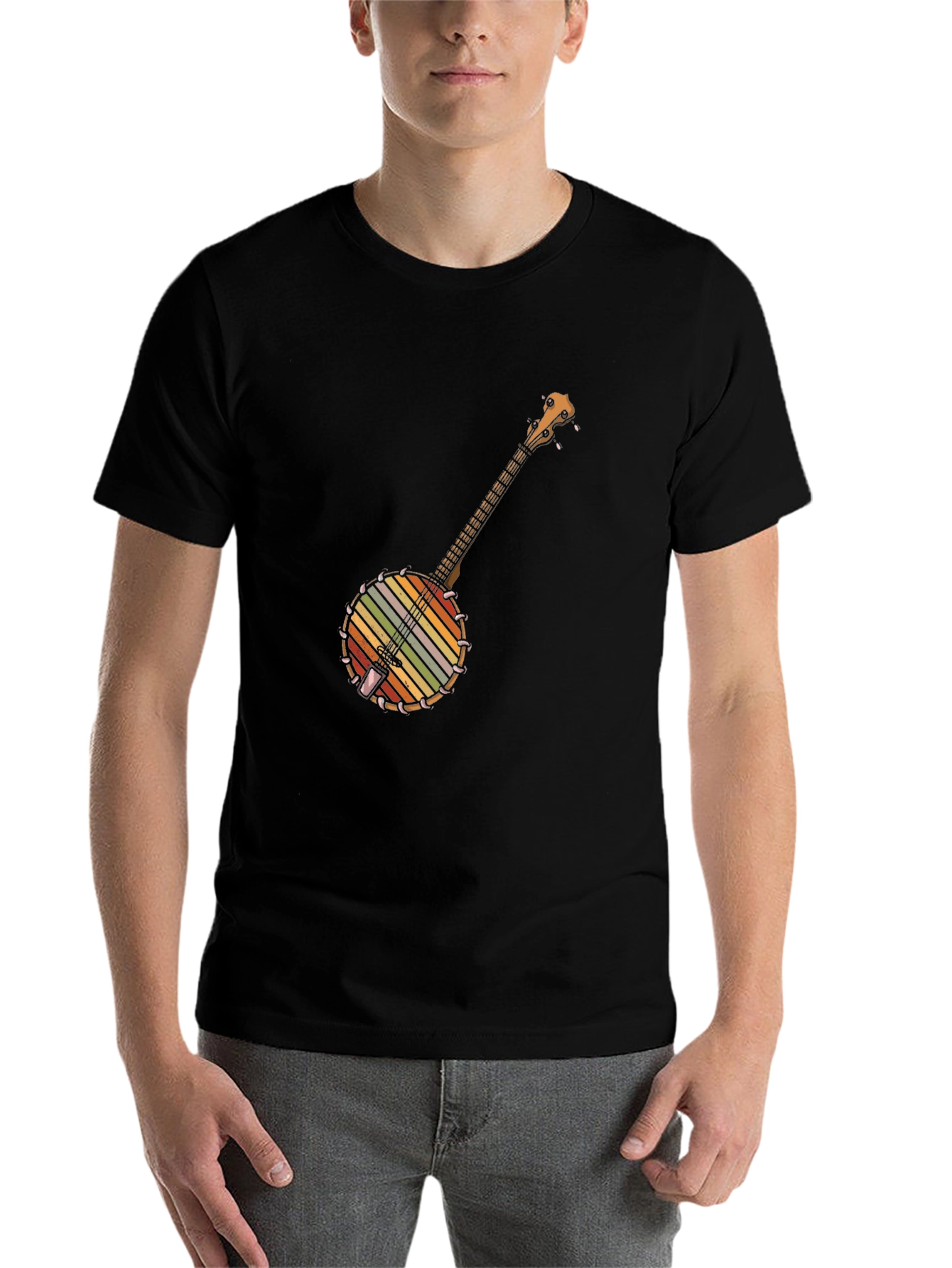 Black Retro Banjo Music T-Shirt view 7