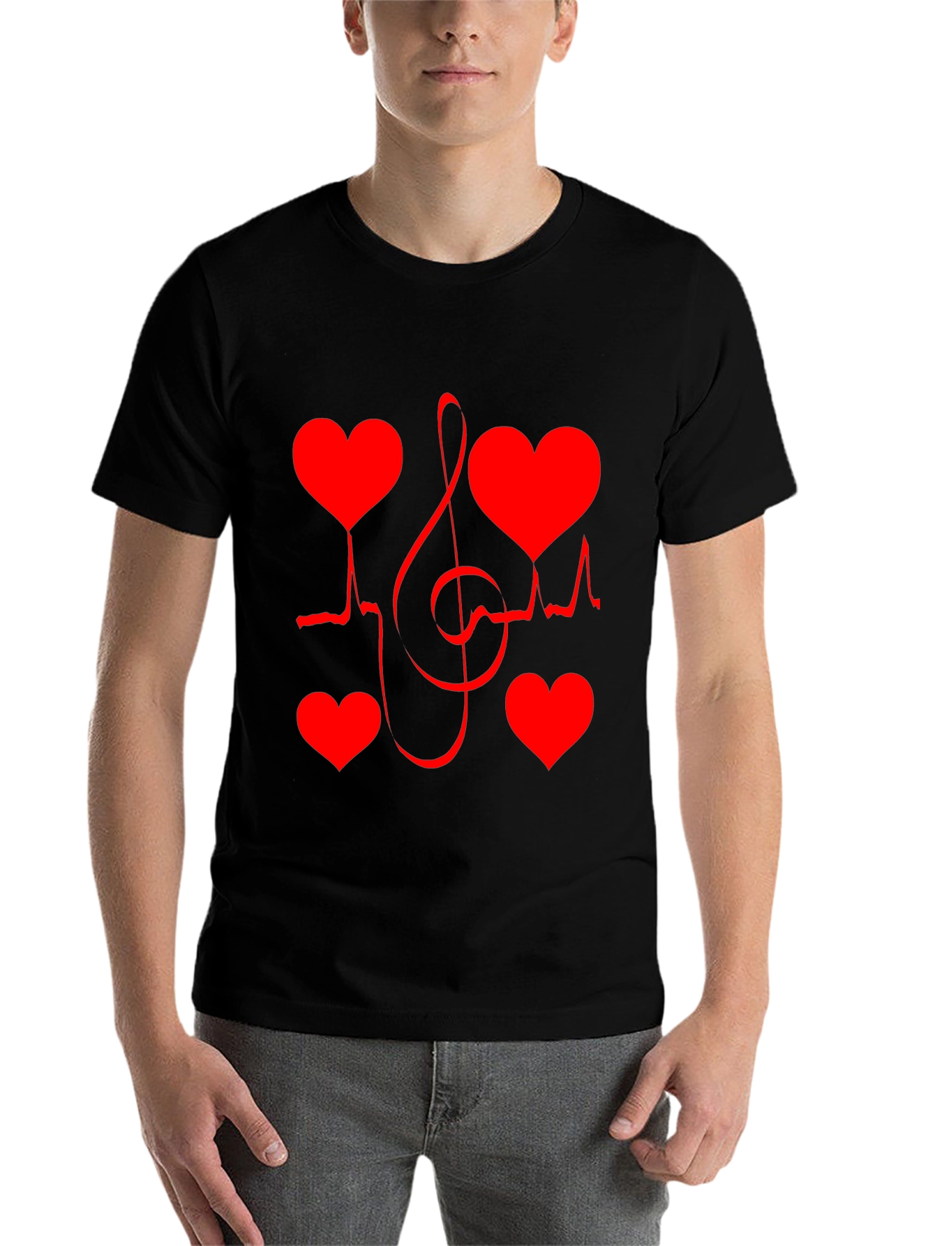 Black Heartbeat Music Note Graphic Tee view 7