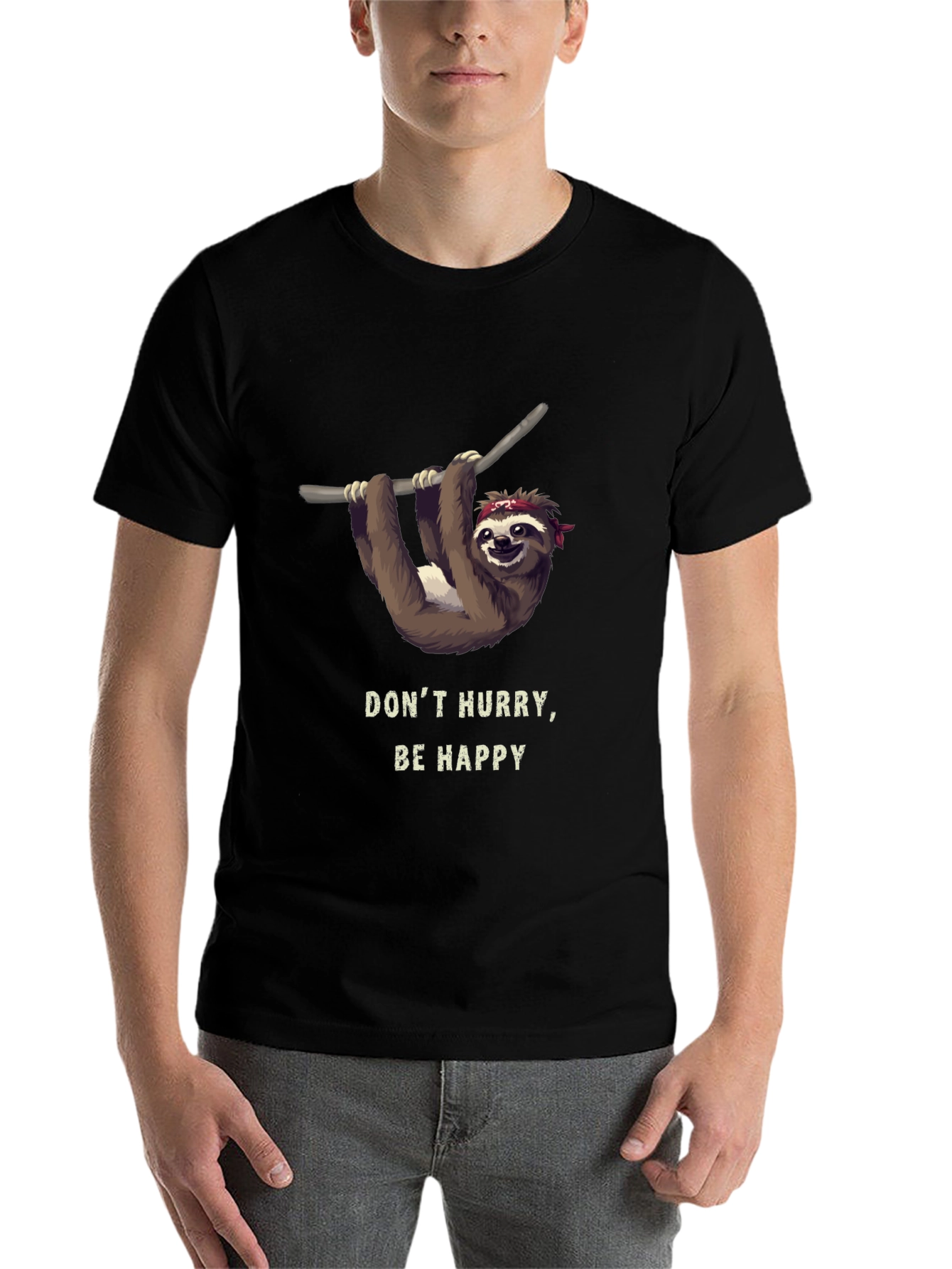 Black Don't Hurry, Be Happy Sloth T-Shirt view 7