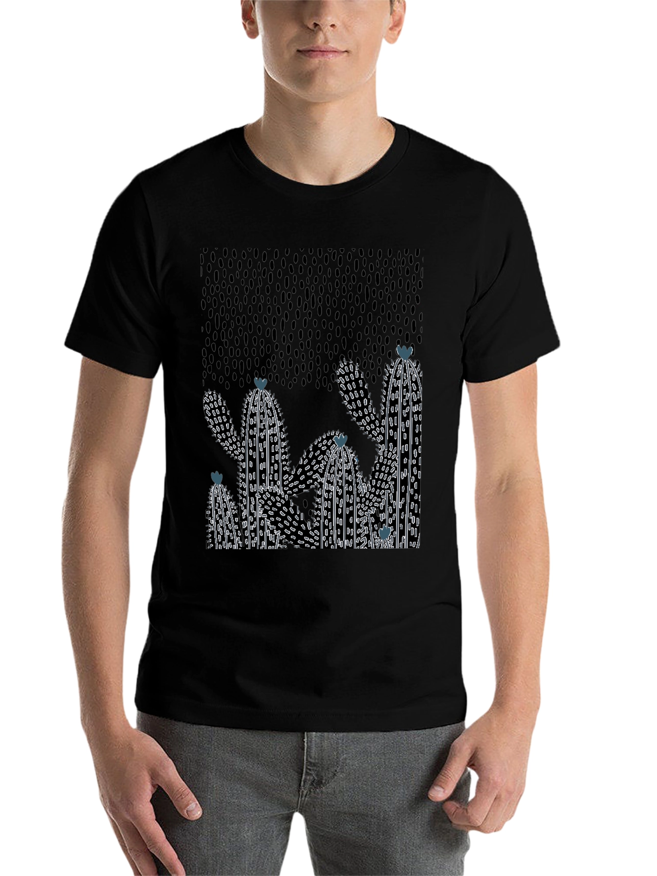 Black Cactus Graphic Print Crew Neck T-Shirt view 7