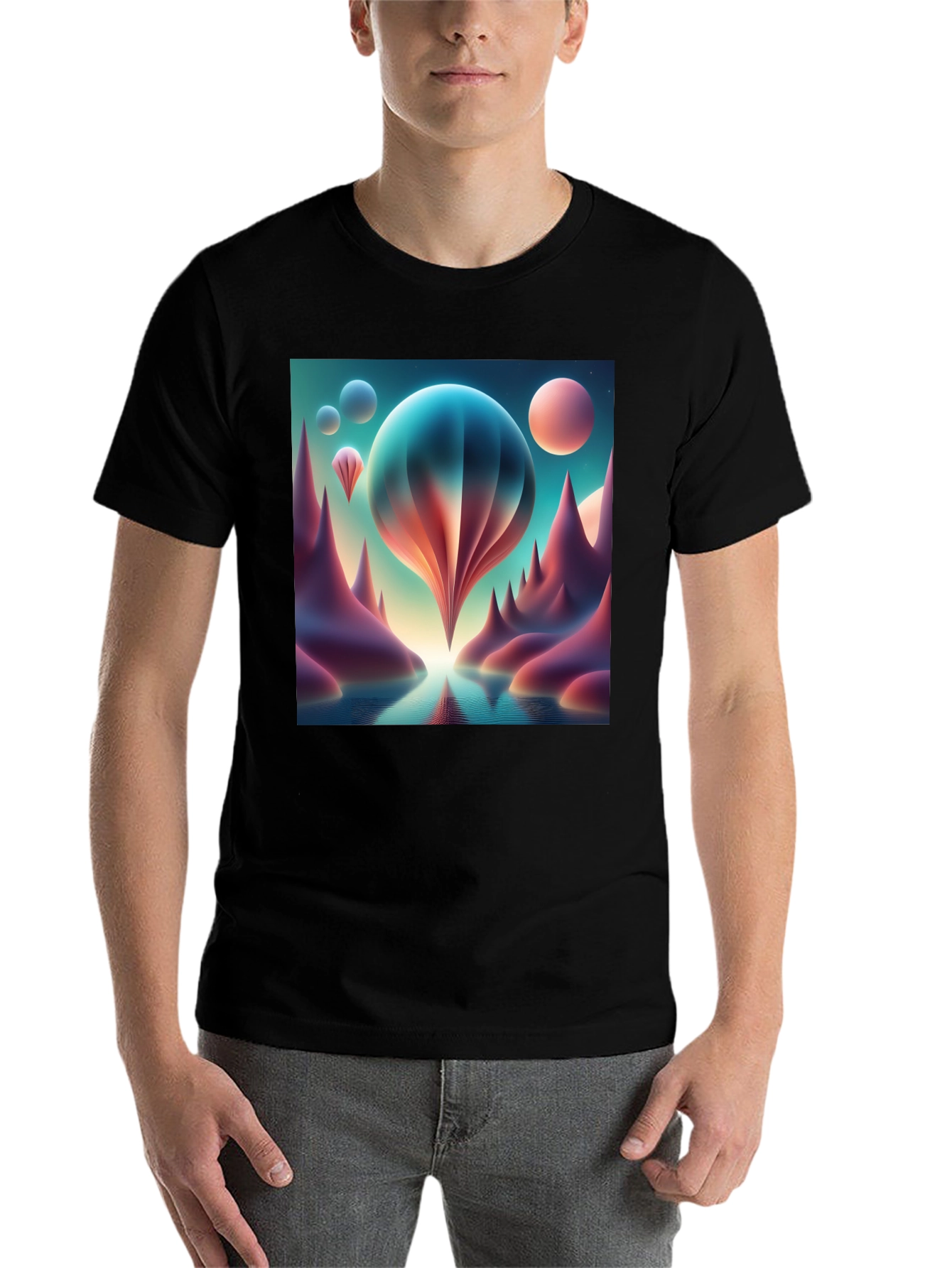 Black Surreal Landscape Graphic Tee view 7