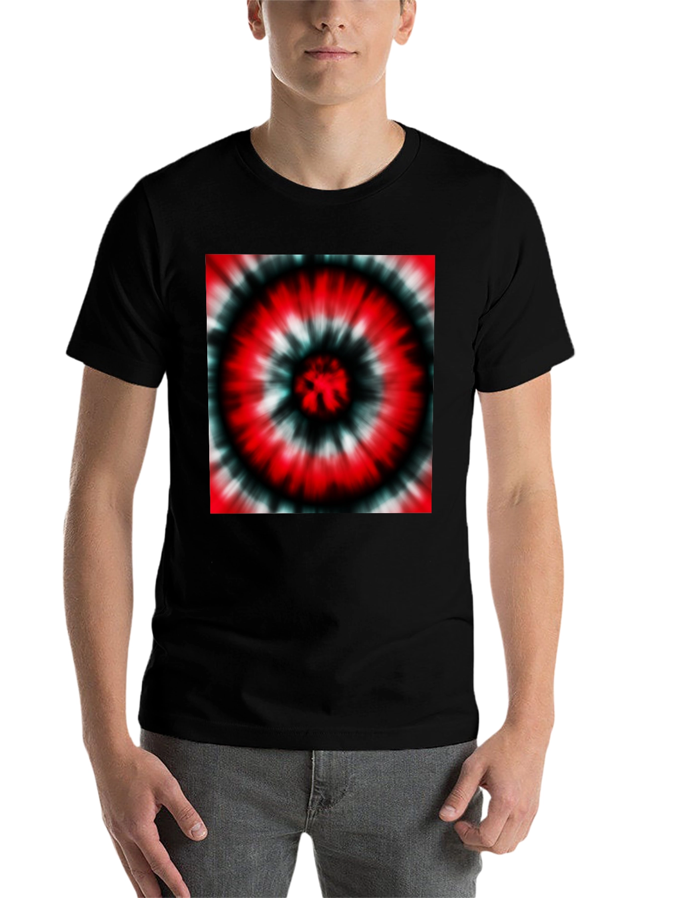 Black Red Tie-Dye Graphic Black T-Shirt view 7