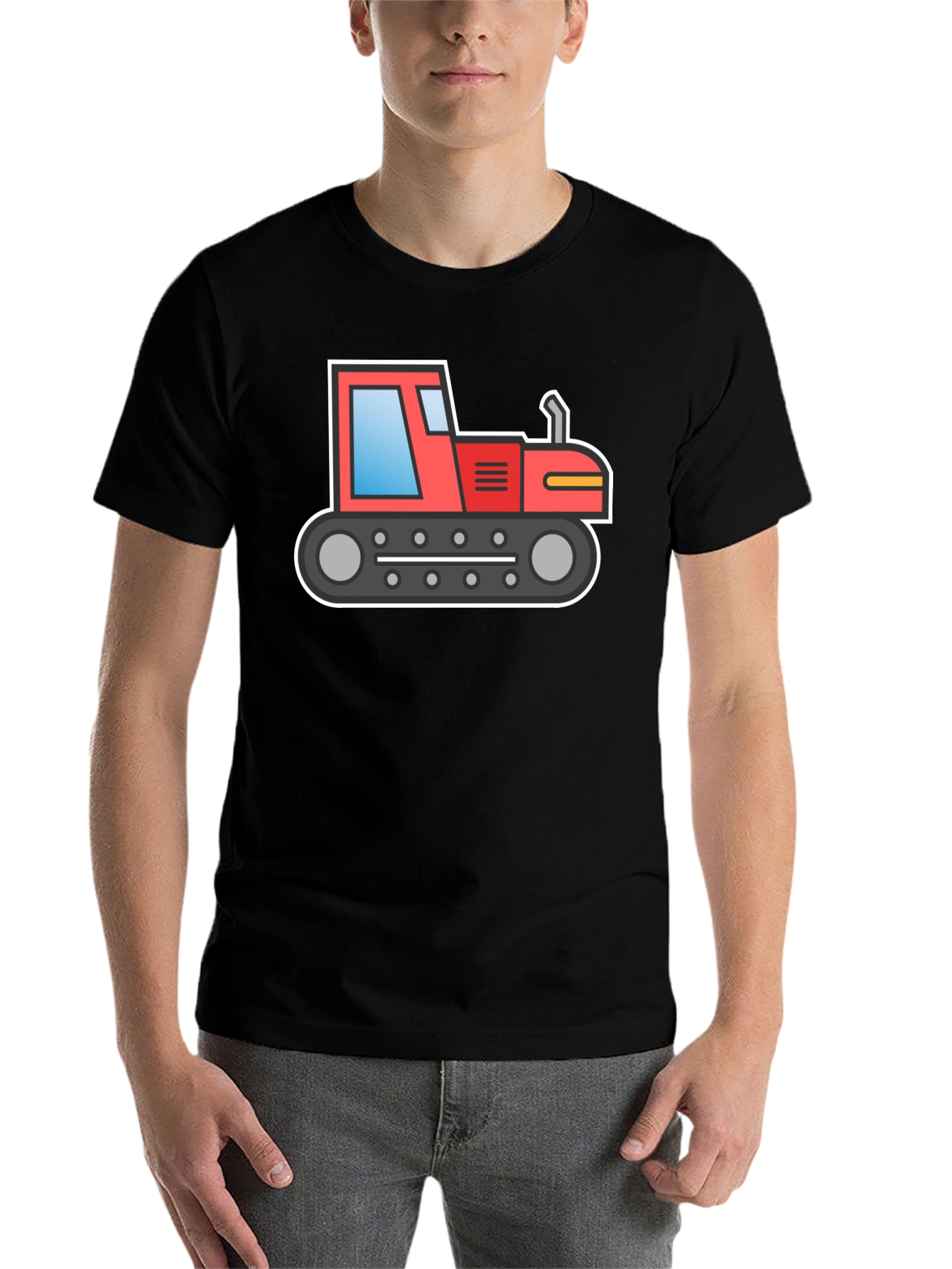Black Cartoon Tractor Graphic T-Shirt view 7