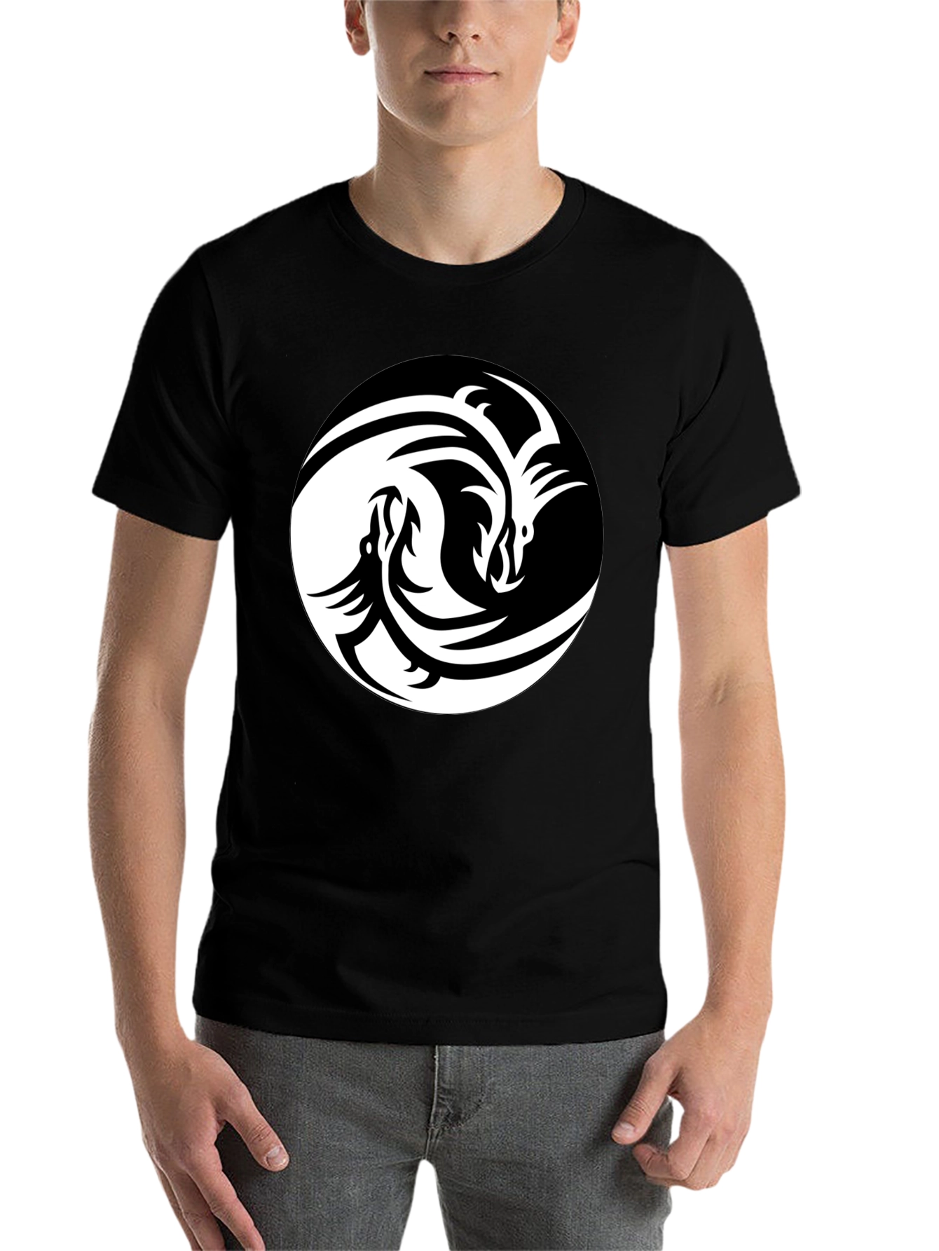 Black Yin Yang Dragon Graphic Tee - Black view 7