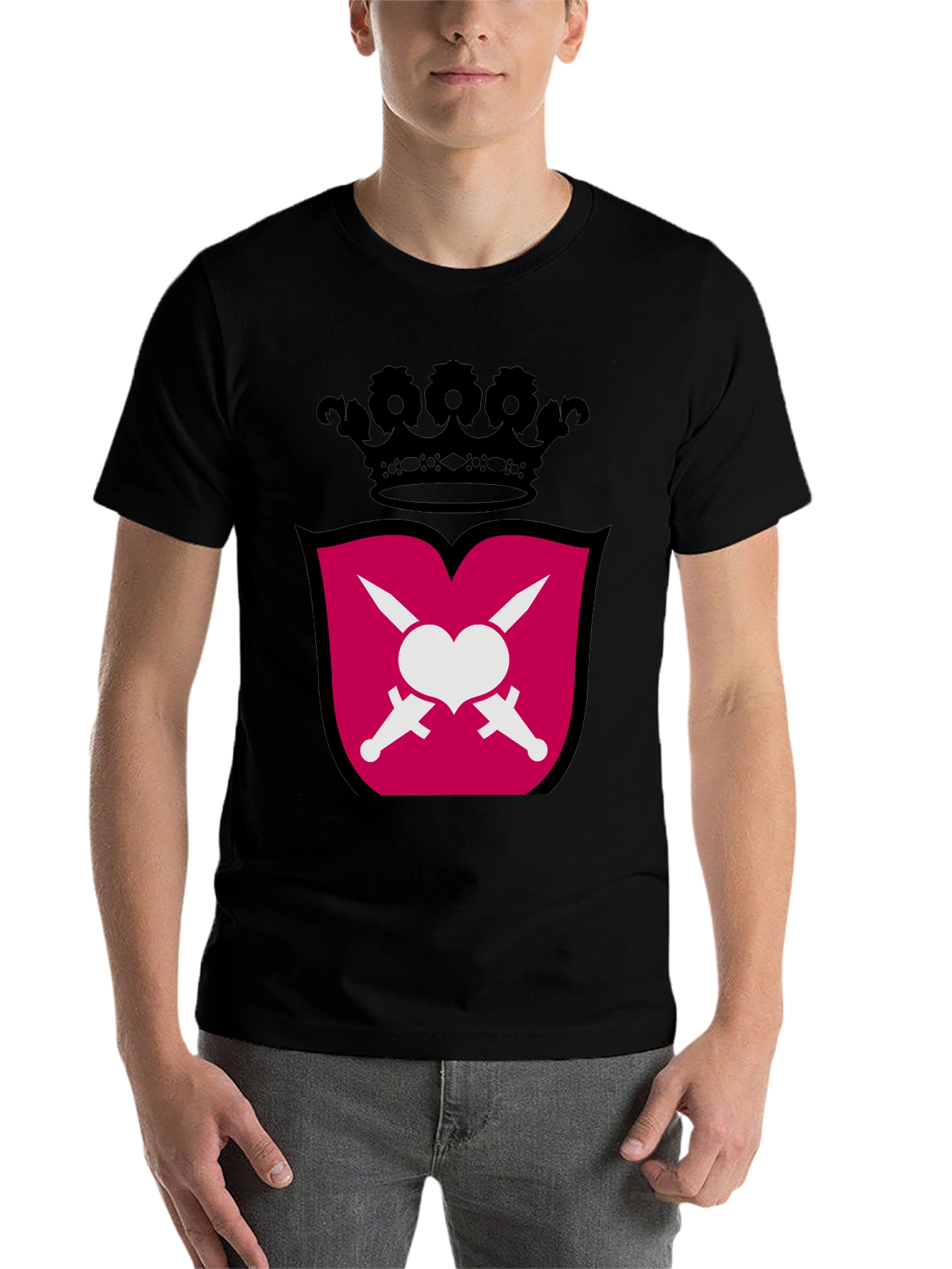 Black Heart & Swords Crest Graphic T-Shirt view 7