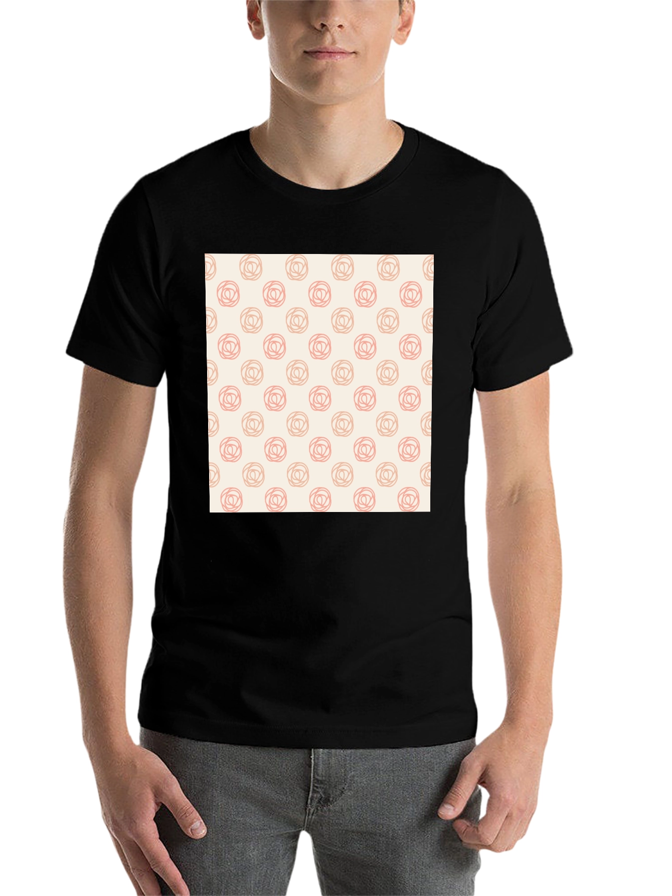 Black Rose Pattern Black T-Shirt view 7