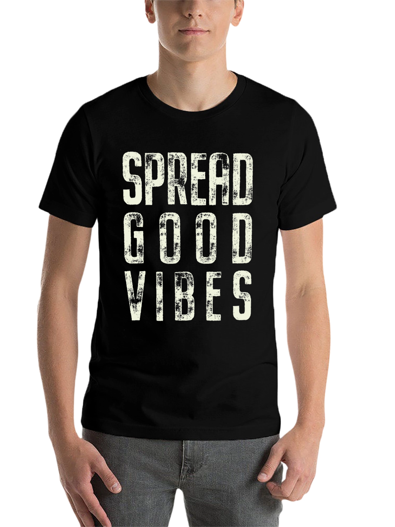 Black Spread Good Vibes Graphic Tee - Stylish Black T-Shirt view 7