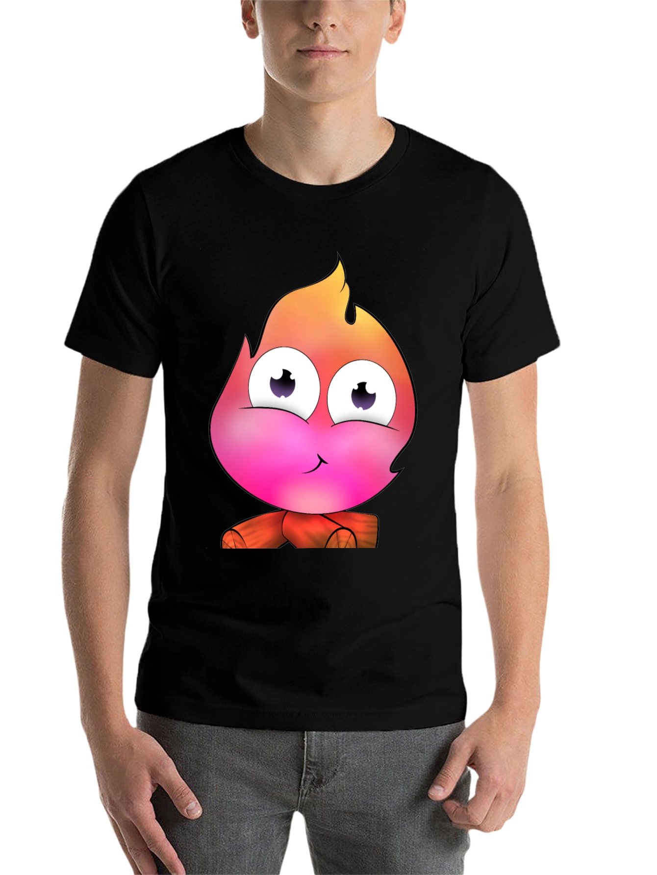 Black Cartoon Fire Character Graphic Tee - Black T-Shirt view 7