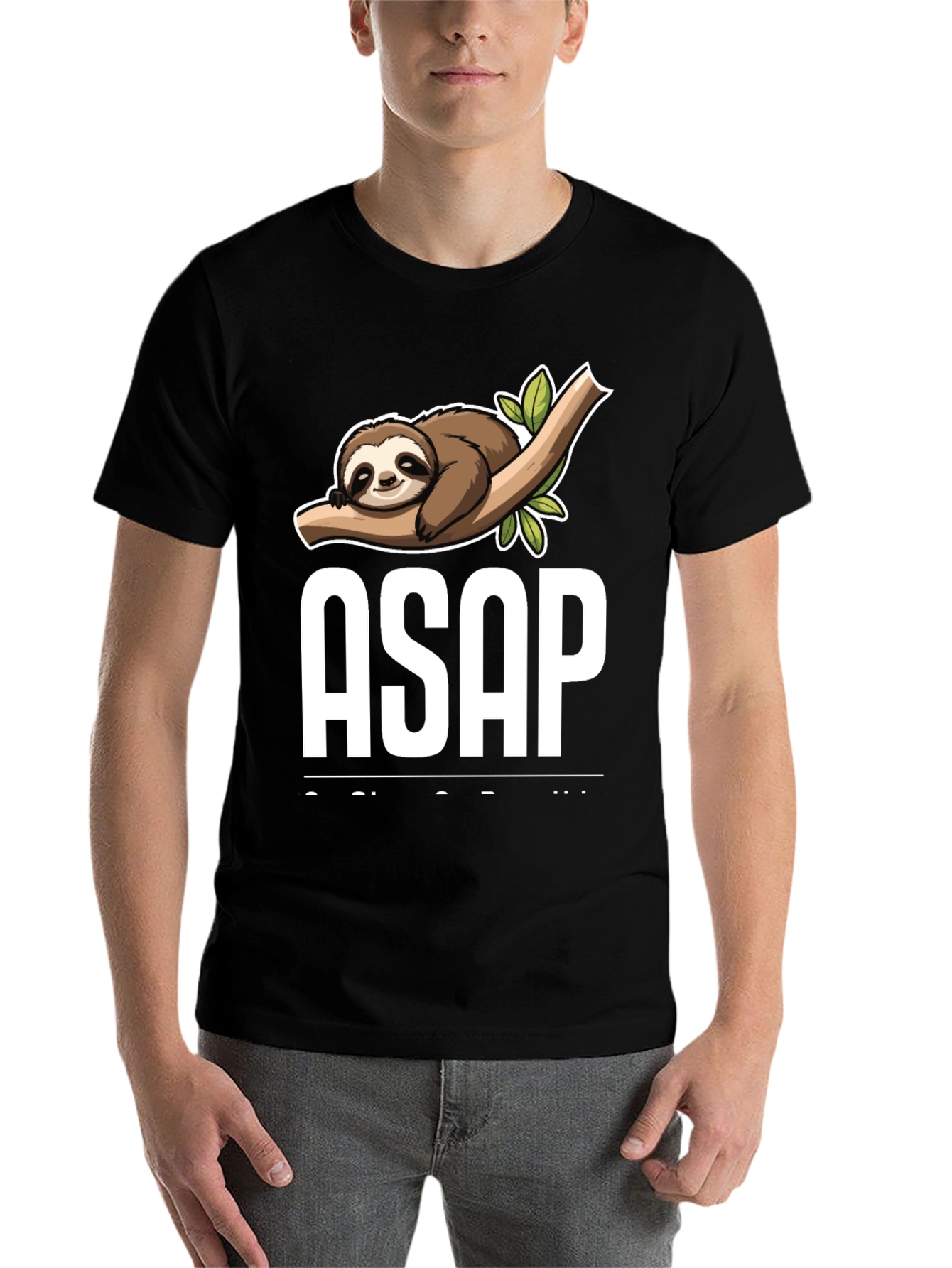 Black Funny Sloth ASAP T-Shirt - Lazy Humor Tee view 7