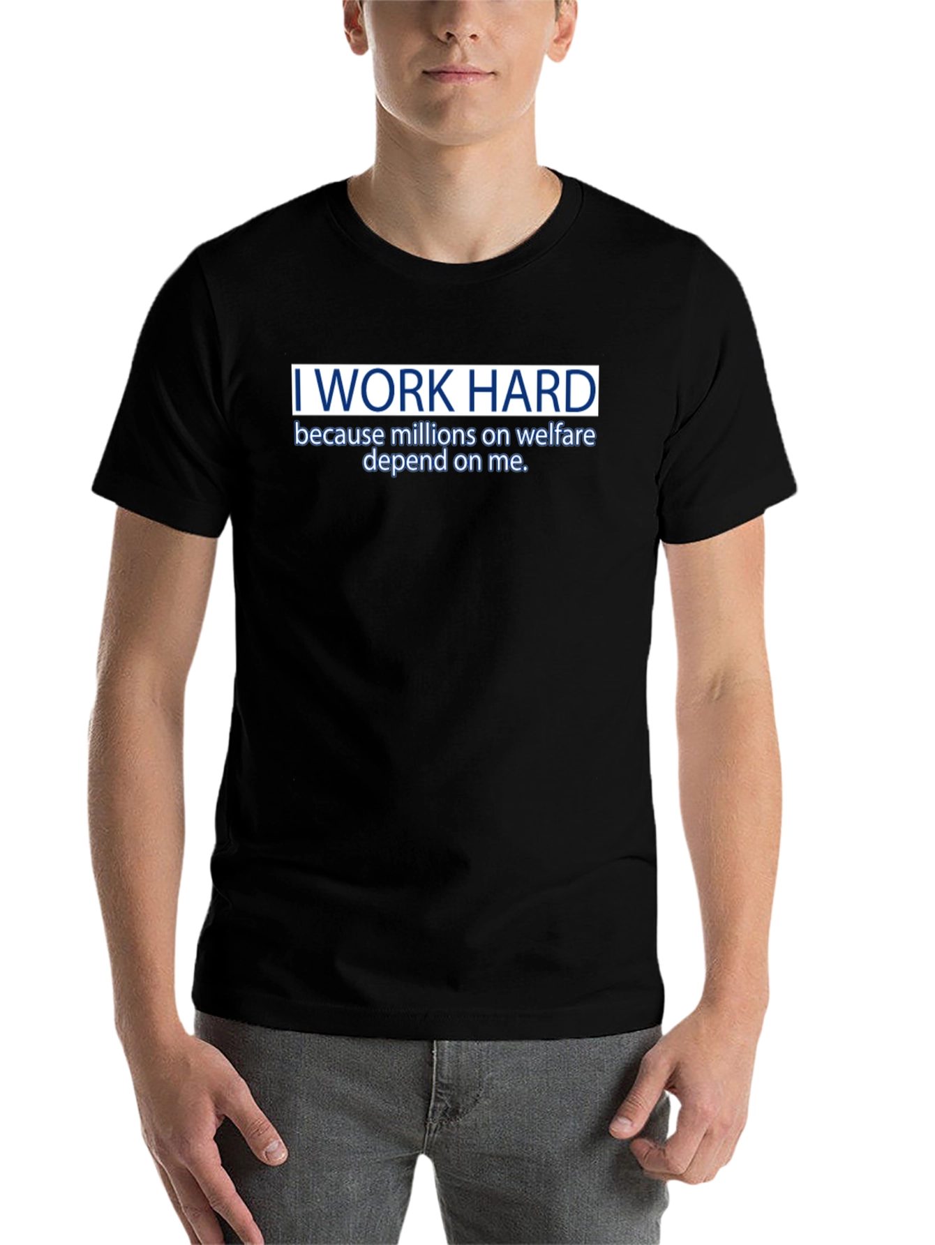 Black I Work Hard Funny Graphic T-Shirt view 7