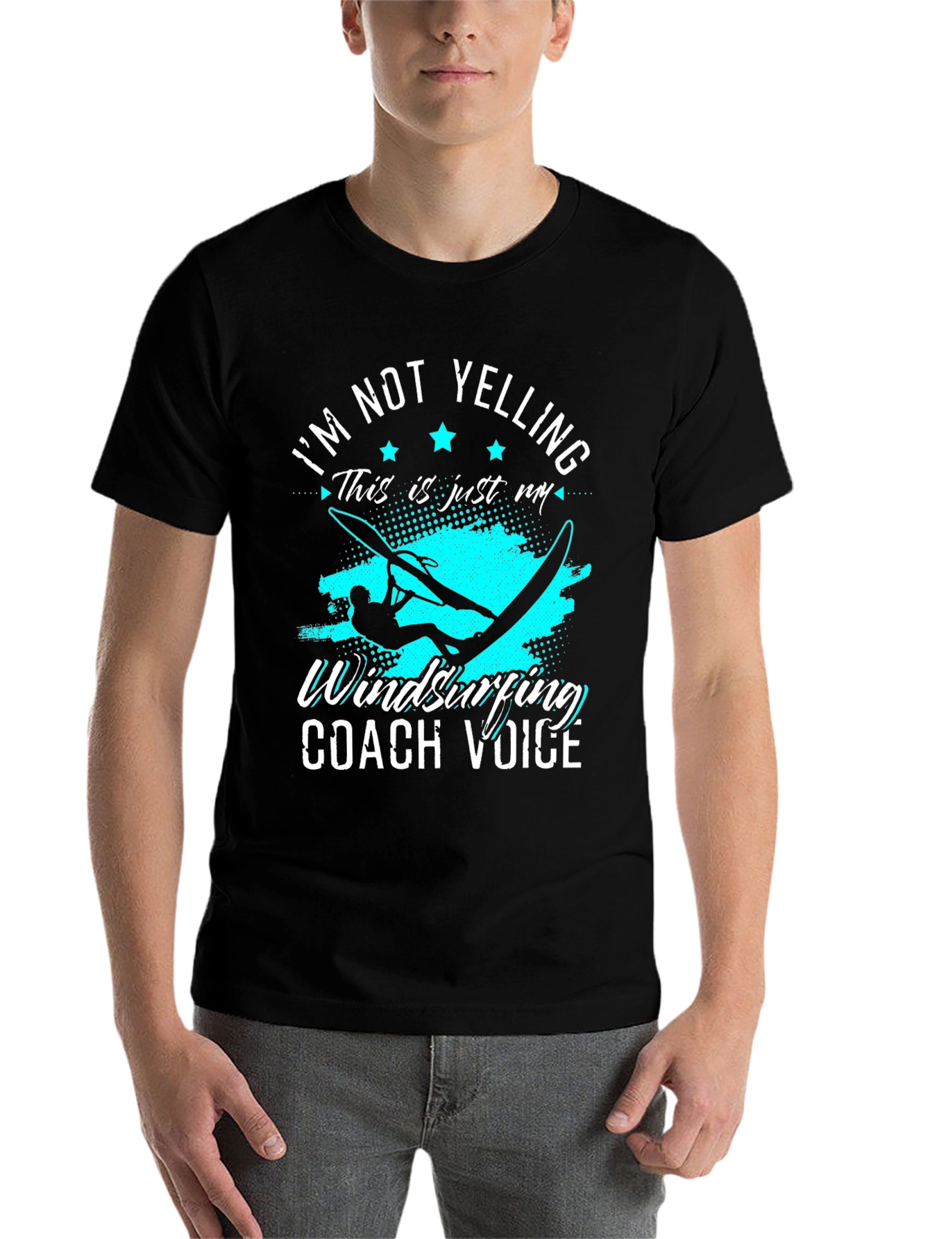 Black I'm Not Yelling Windsurfing Coach Voice Graphic Tee view 7