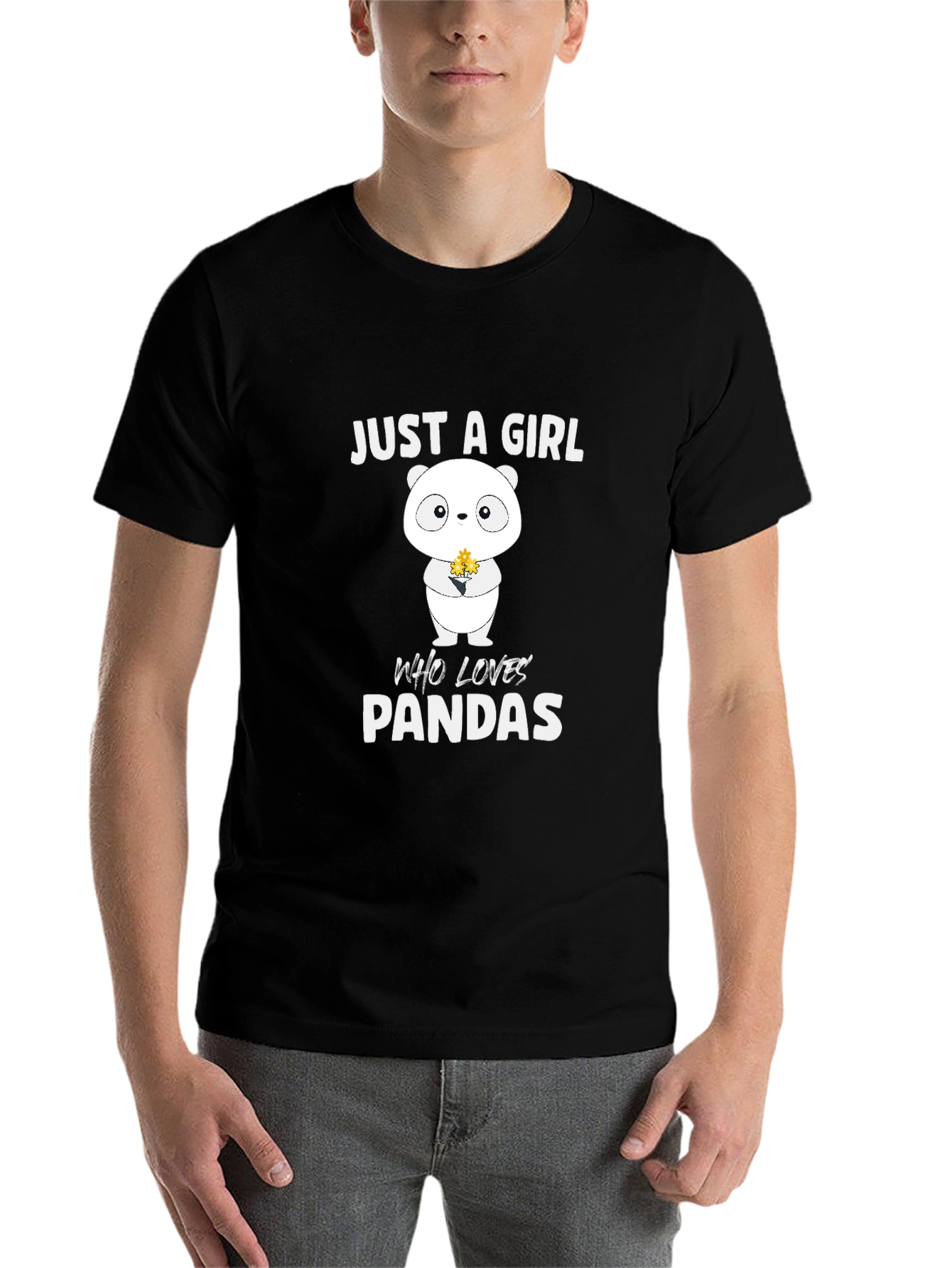 Black Just a Girl Who Loves Pandas T-Shirt view 7