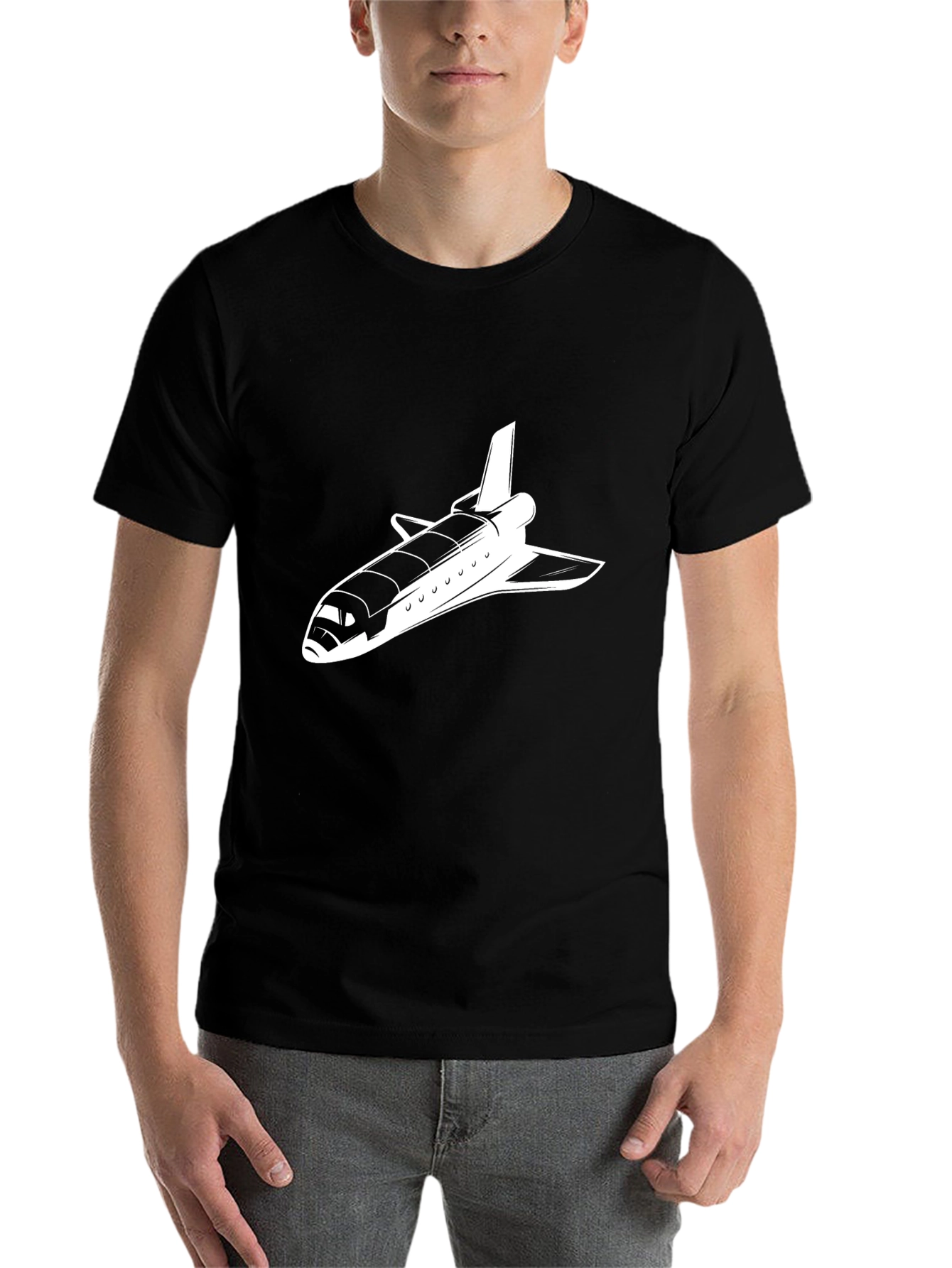 Black Space Shuttle Graphic Tee - Retro Rocket Shirt view 7