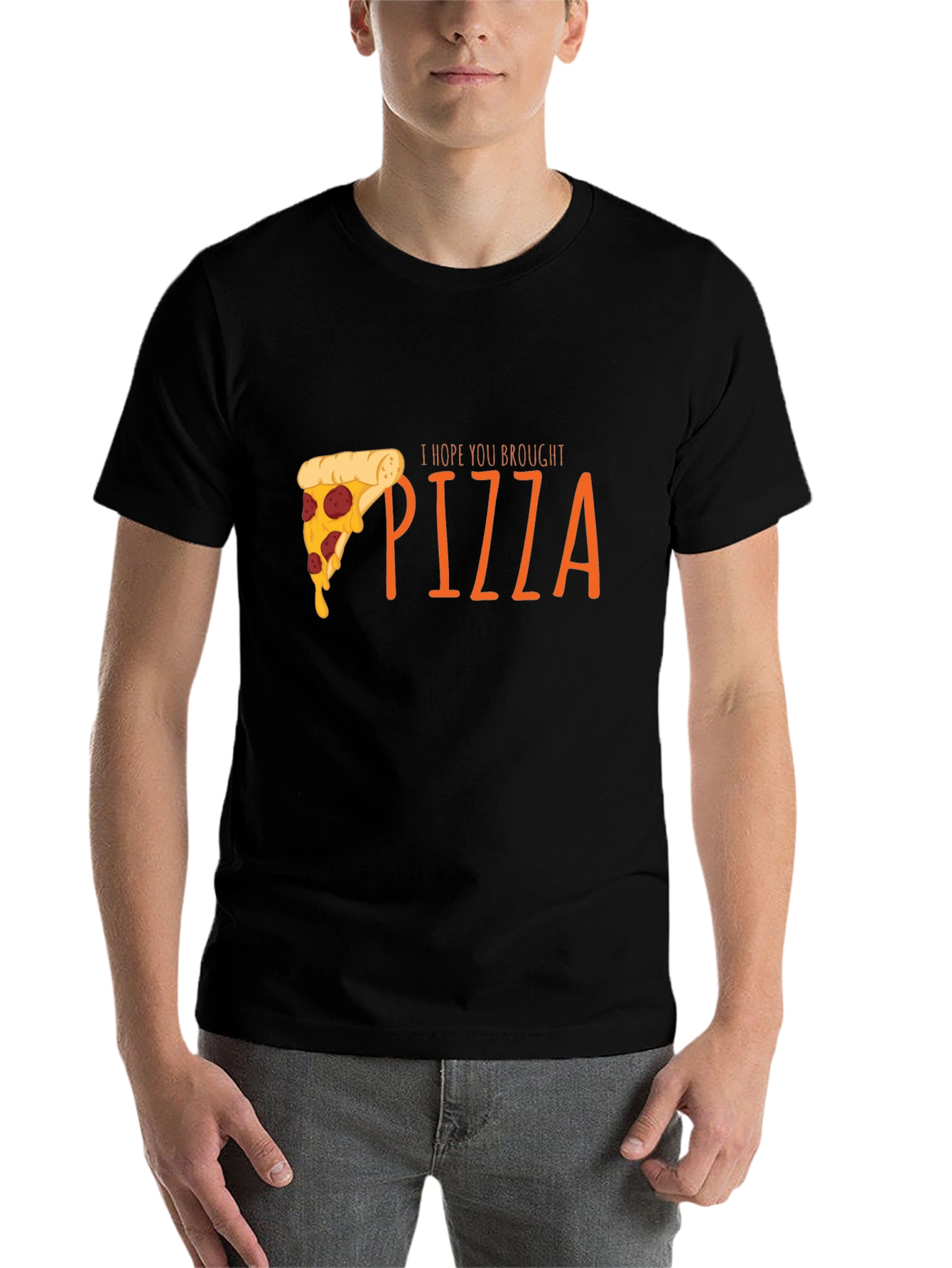 Black Pizza Lover Graphic T-Shirt - I Hope You Brought Pizza view 7