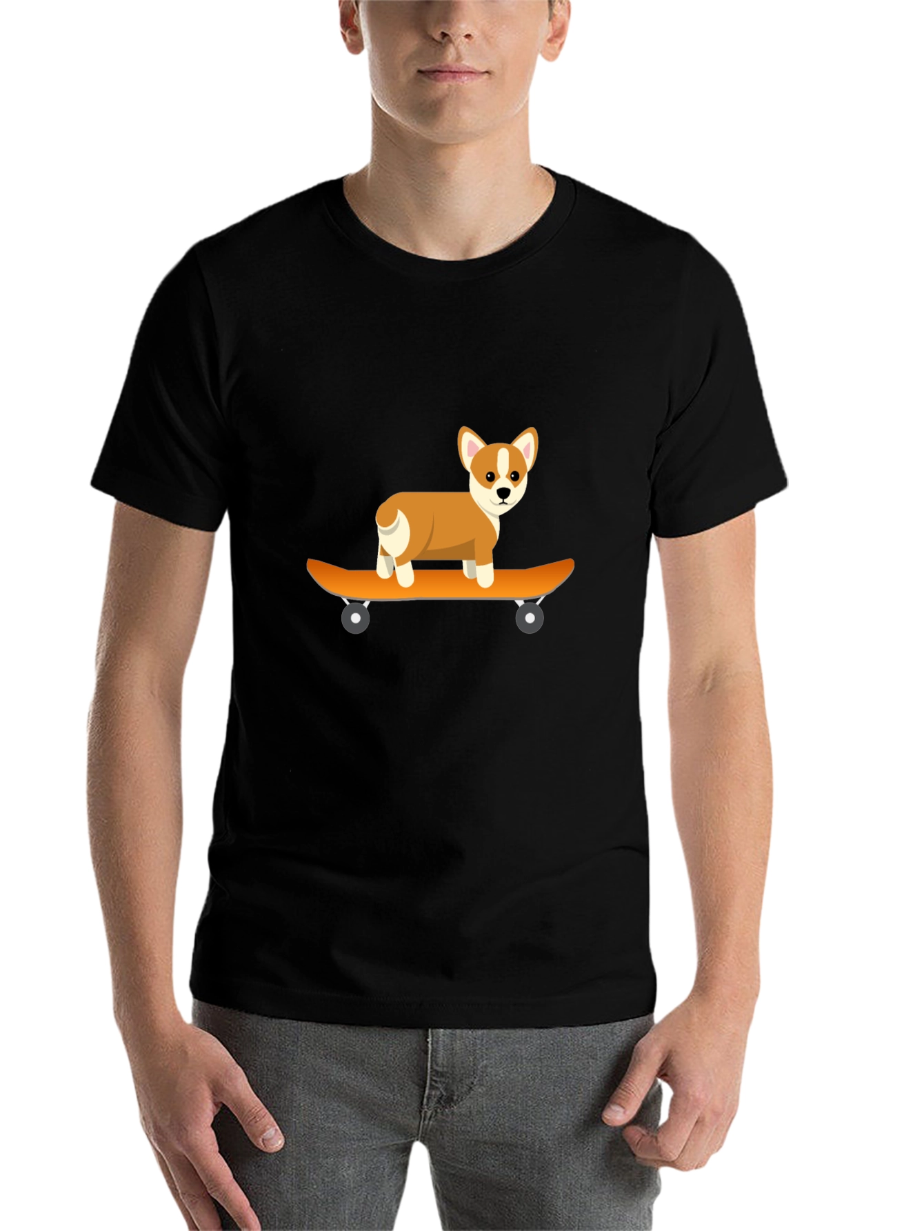 Black Corgi Skateboarder Tee - Cool Graphic T-Shirt view 7
