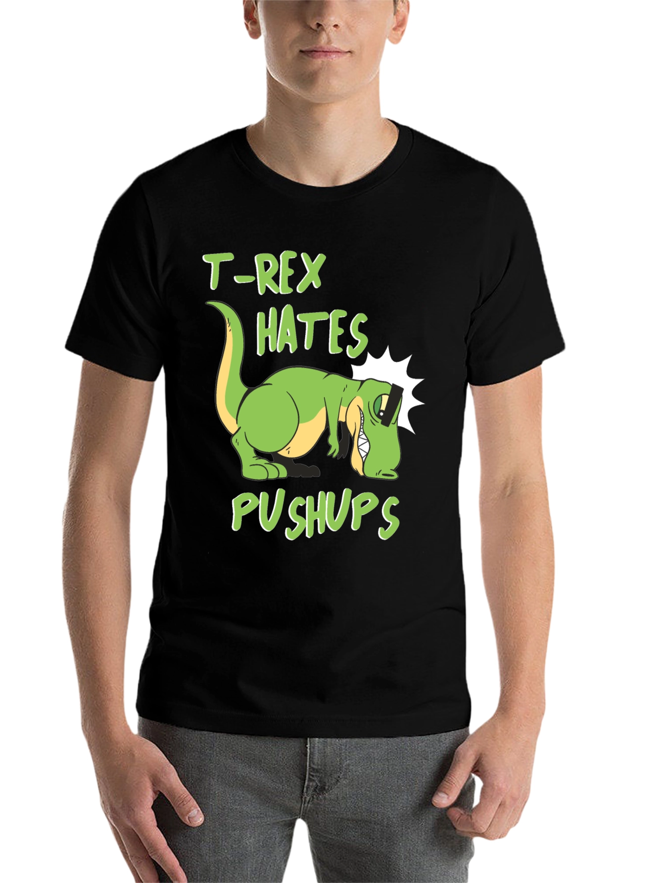 Black T-Rex Hates Pushups Graphic Tee view 7