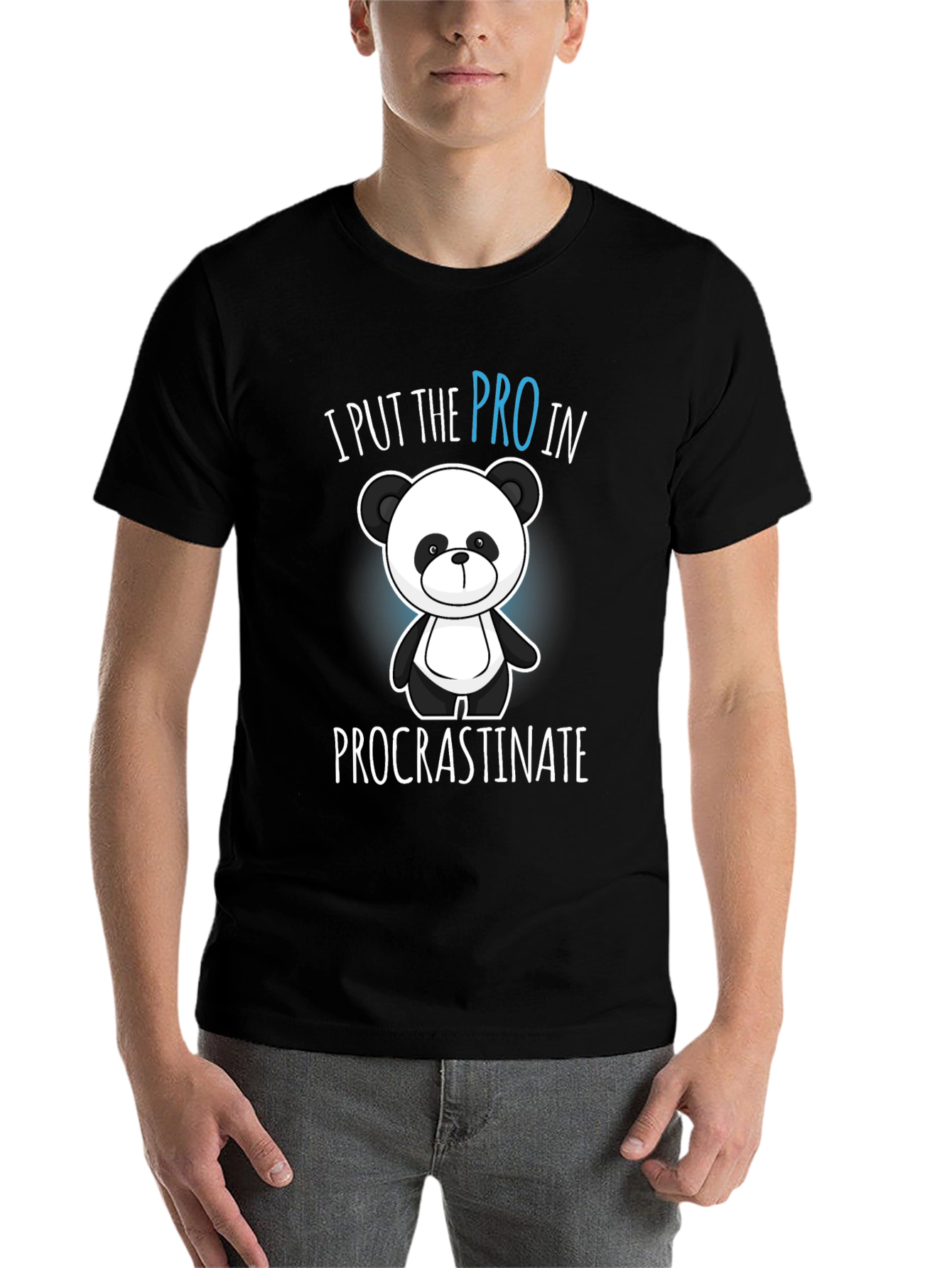 Black Funny Procrastination Panda Graphic Tee - Black view 7