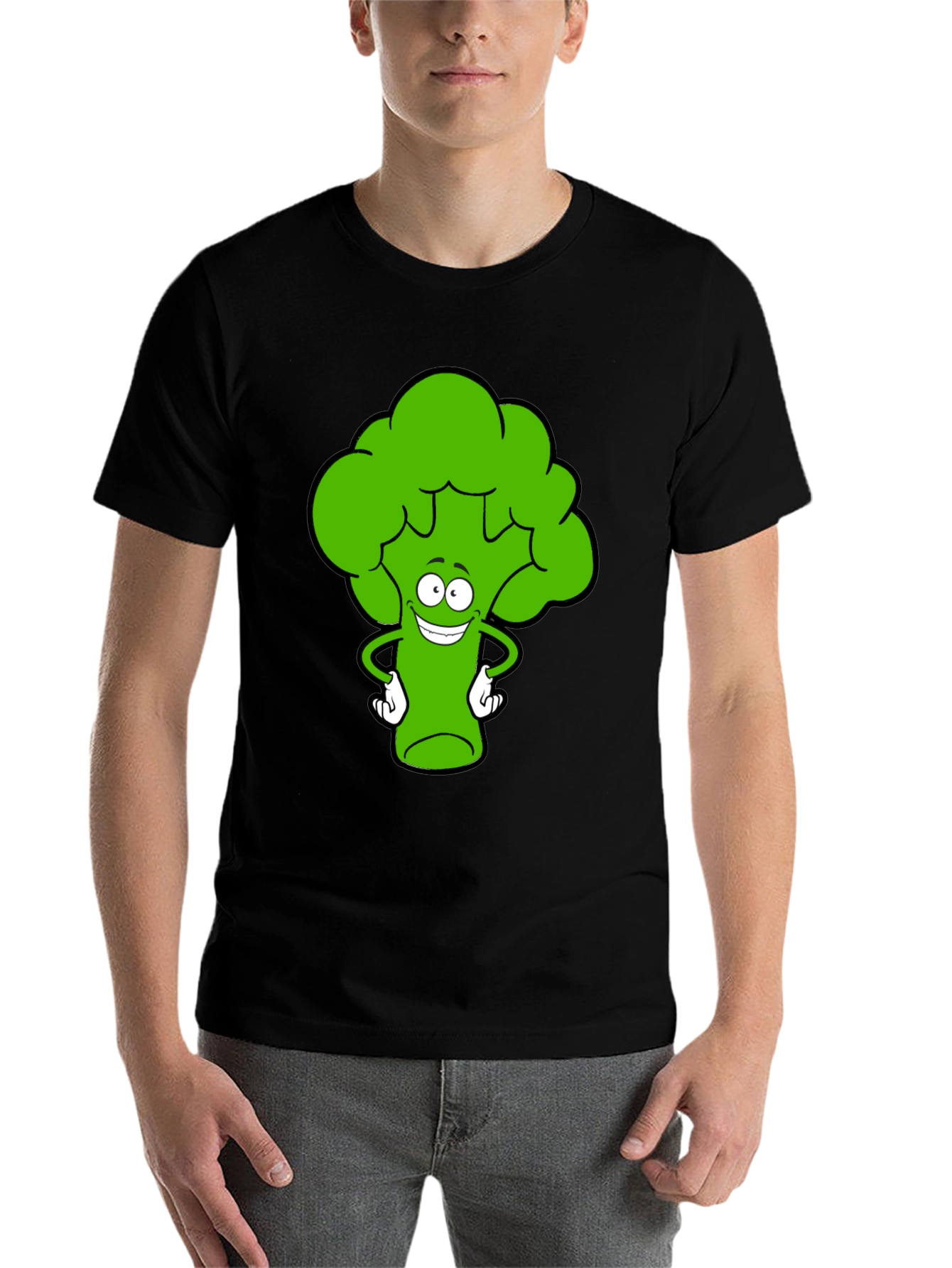 Black Funny Broccoli Cartoon Black T-Shirt view 7
