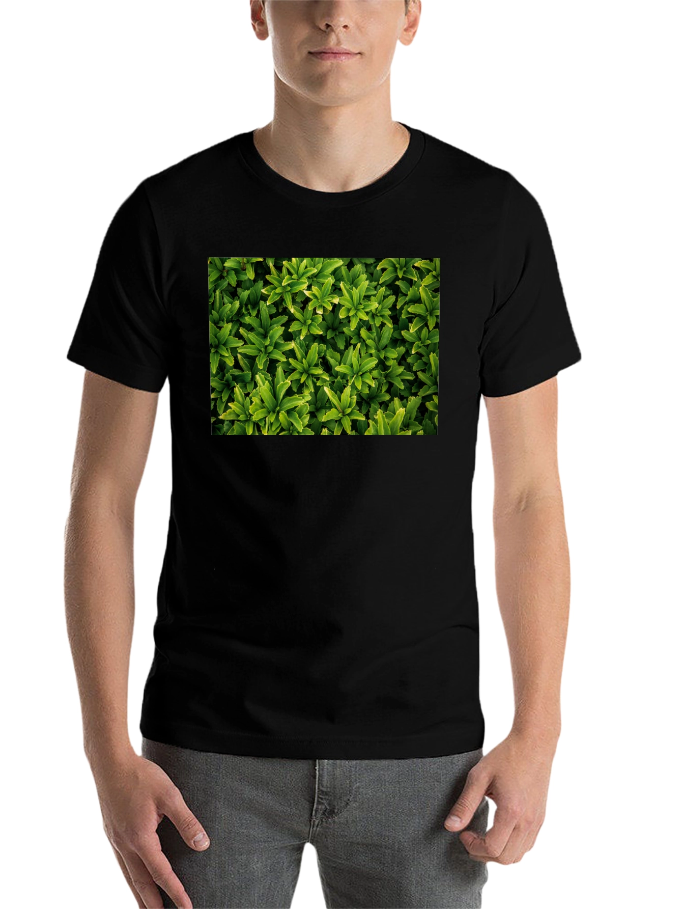 Black Leaf Print Black T-Shirt view 7