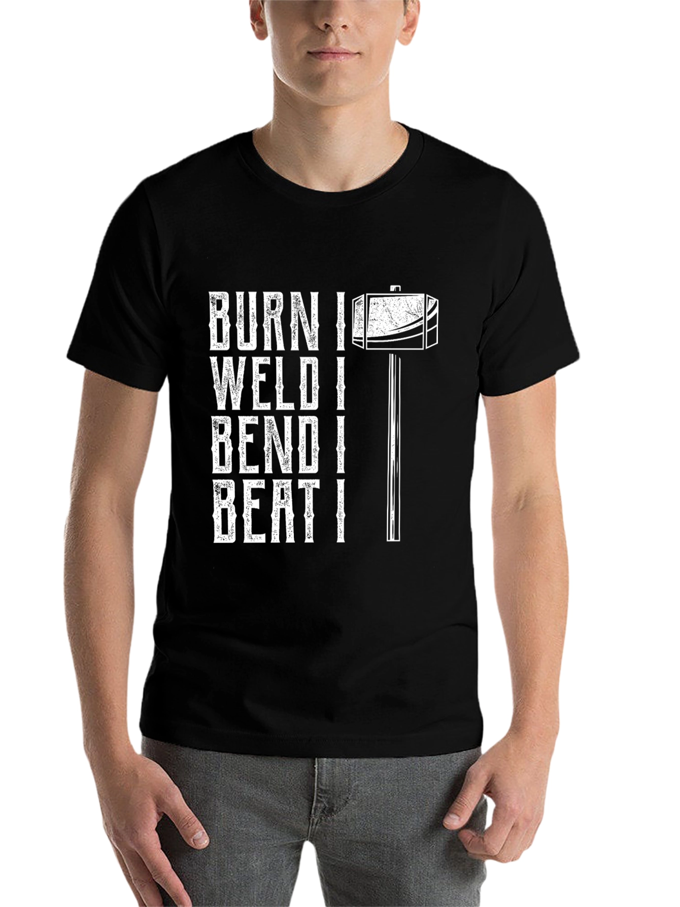 Black Burn Weld Bend Beat T-Shirt - Black Crew Neck Metalworker Tee view 7