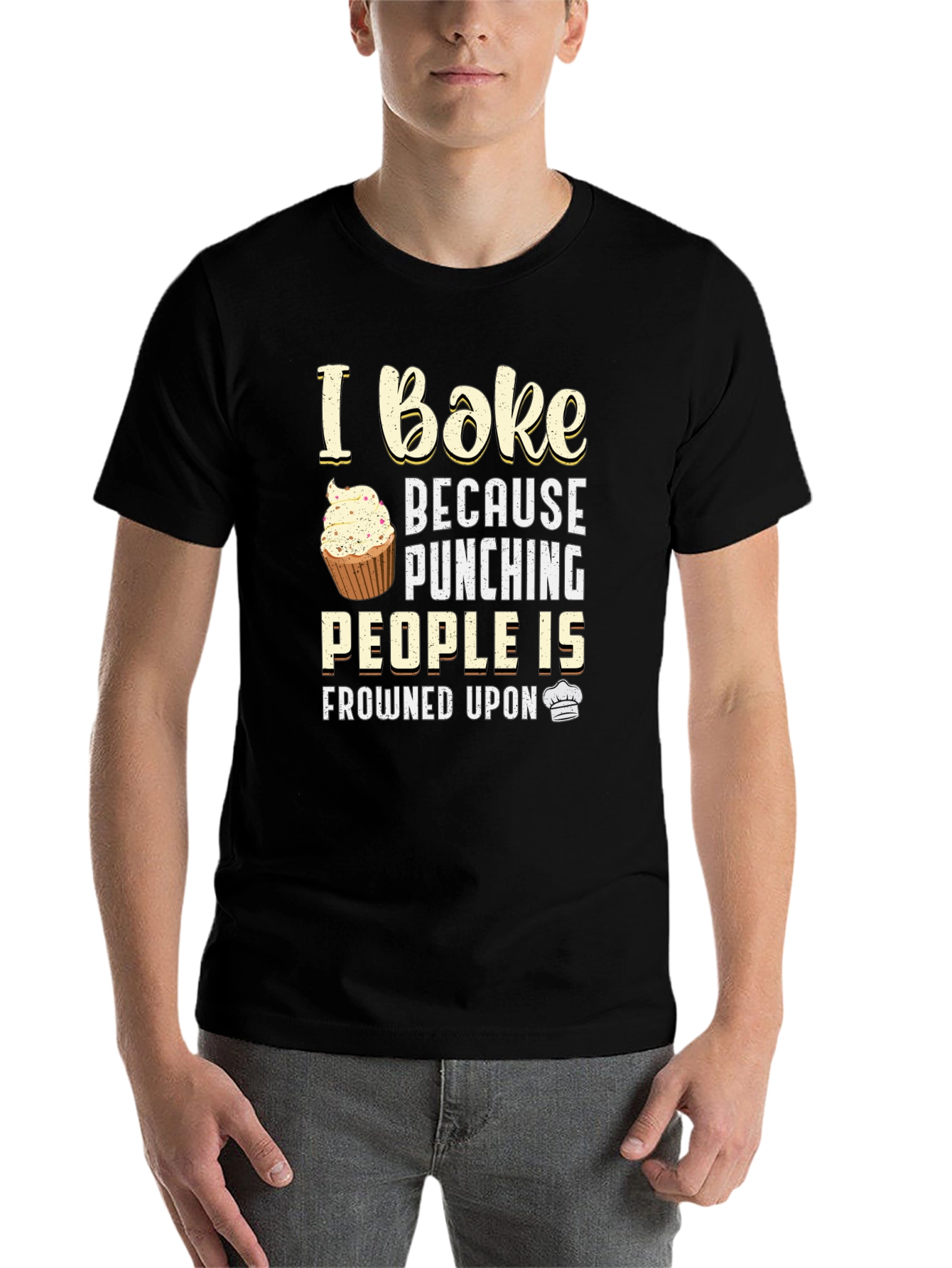 Black Funny Baker T-Shirt - I Bake Because Punching People Is Frowned Upon view 7