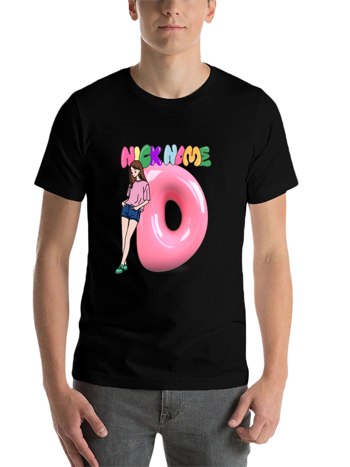 Black Nickname Donut Graphic T-Shirt view 7