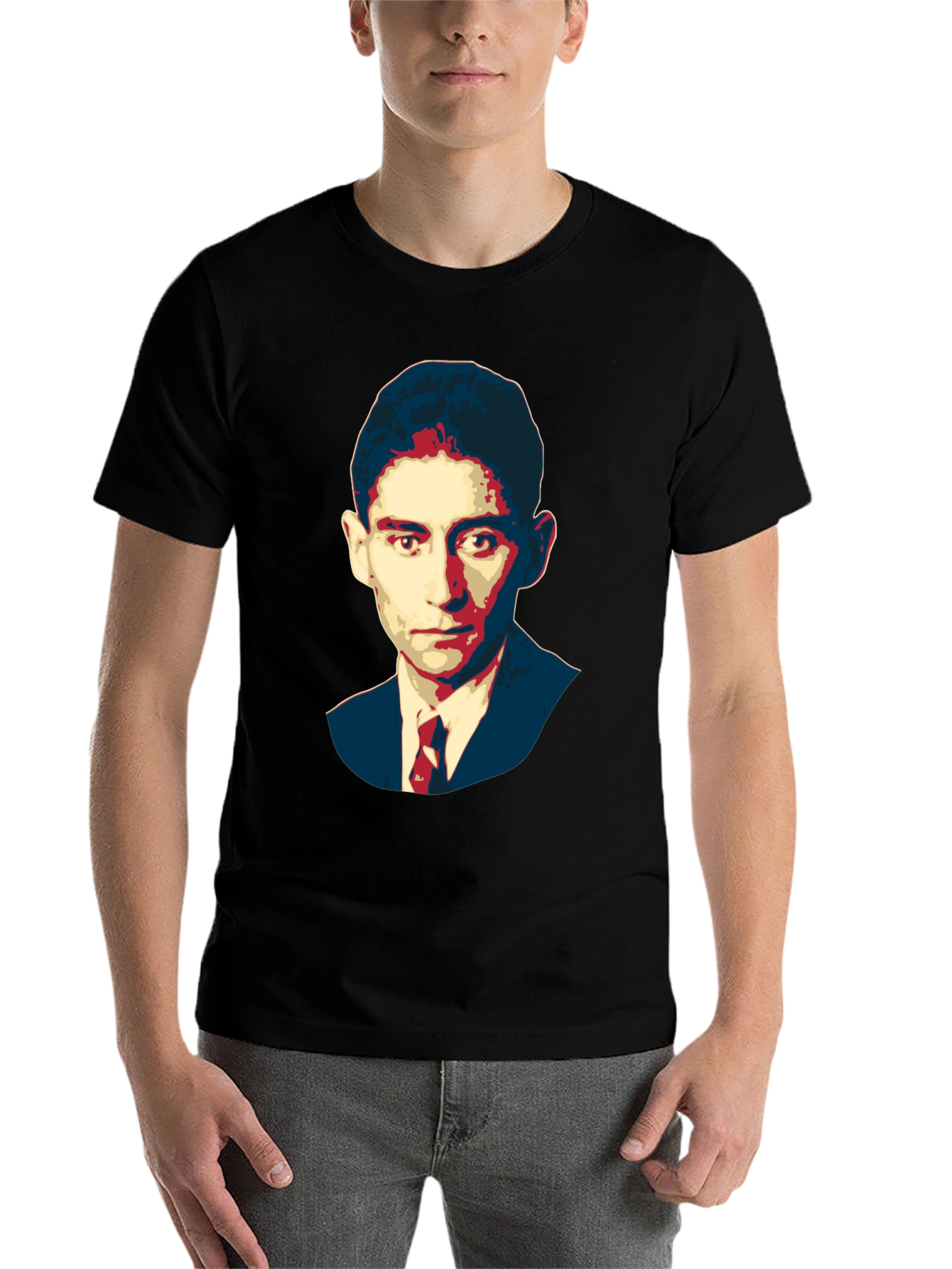 Black Kafka Portrait Black T-Shirt - Literary Graphic Tee view 7
