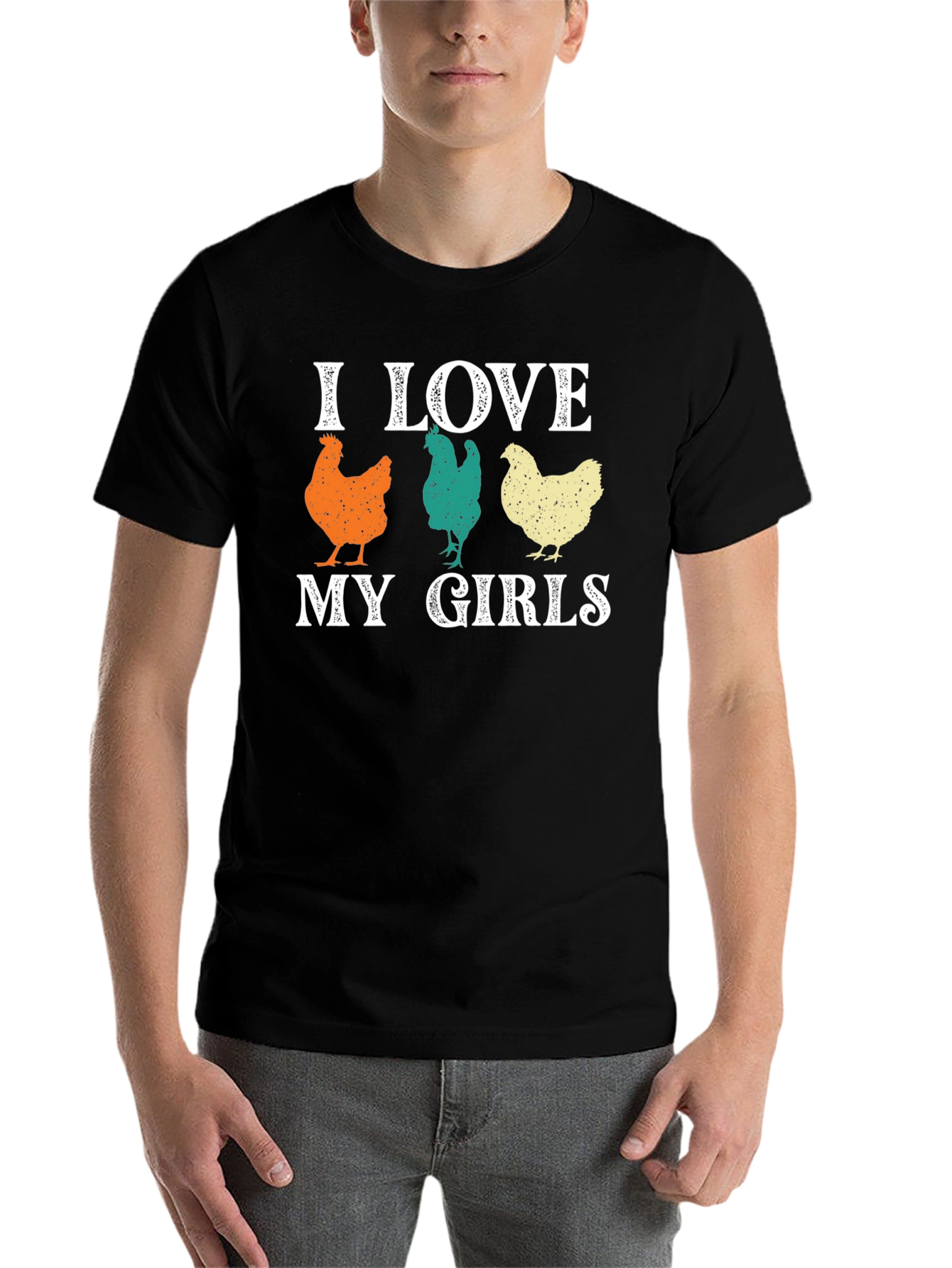 Black I Love My Girls Chicken Graphic T-Shirt view 7