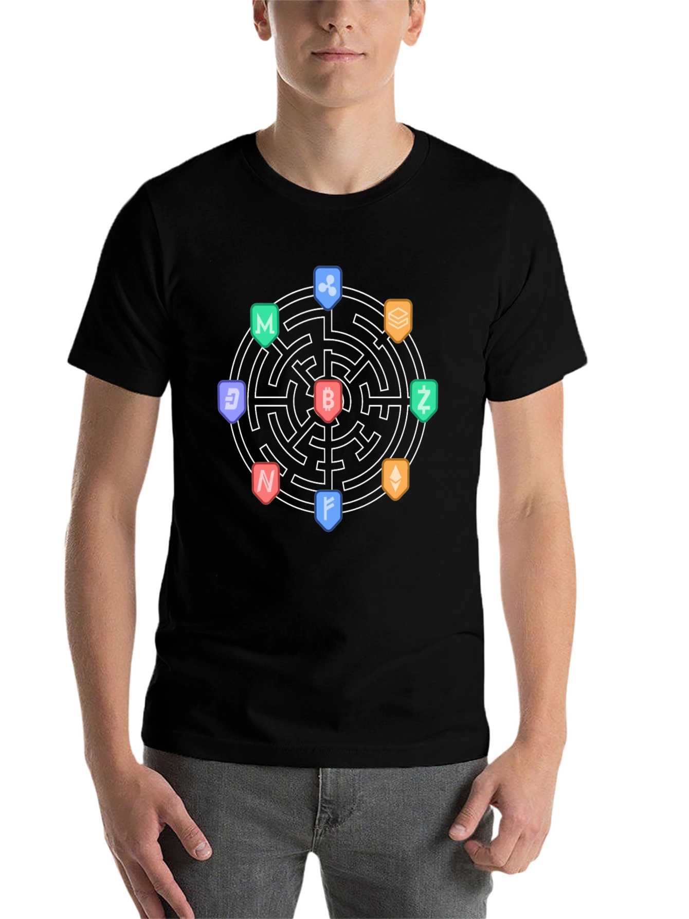 Black Crypto Maze T-Shirt - Bitcoin & Altcoins view 7
