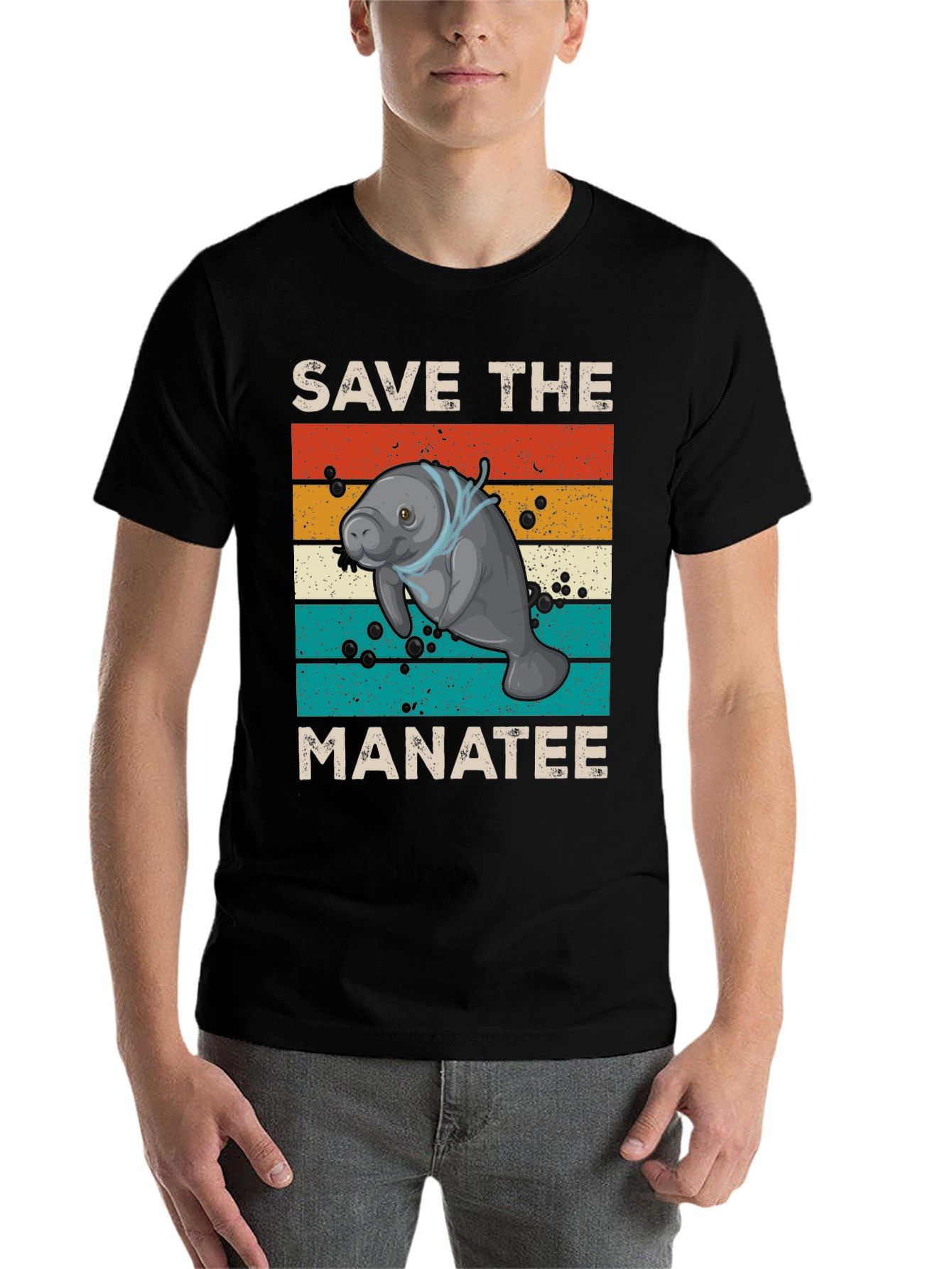 Black Save the Manatee Graphic T-Shirt - Eco-Friendly Sea Life Tee view 7