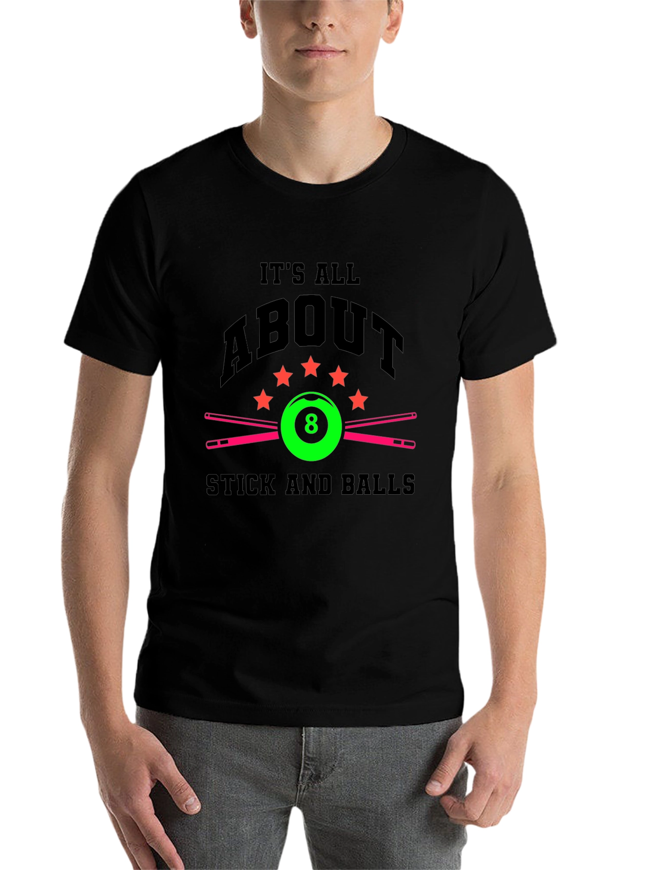 Black Pool 8 Ball T-Shirt - Stick and Balls view 7