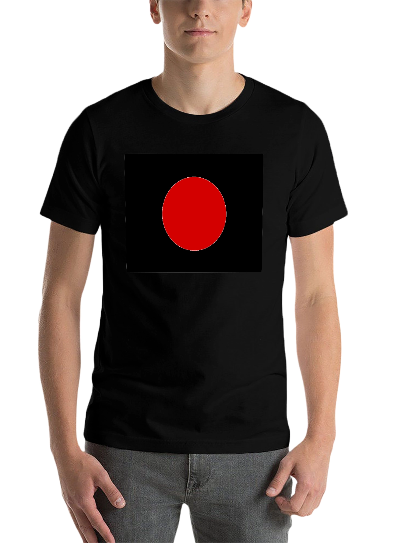 Black Minimalist Black T-Shirt - Red Circle Graphic view 7