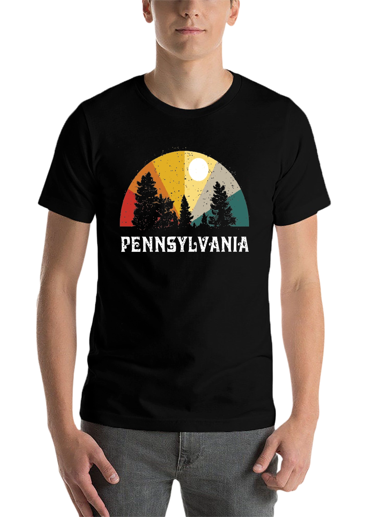 Black Pennsylvania Retro Sunset Graphic T-Shirt view 7