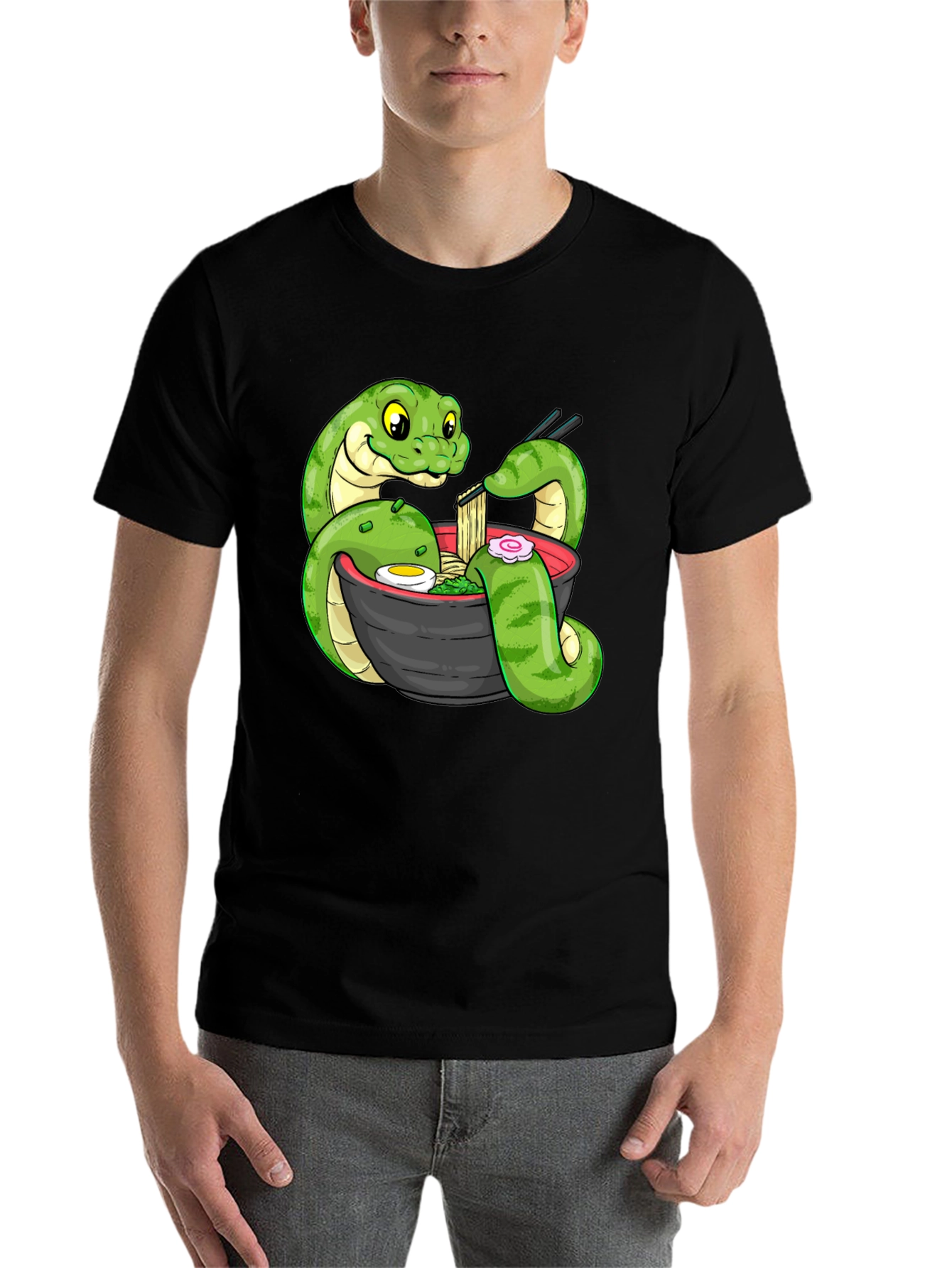 Black Snake Ramen Graphic Tee - Unique Cartoon Design view 7