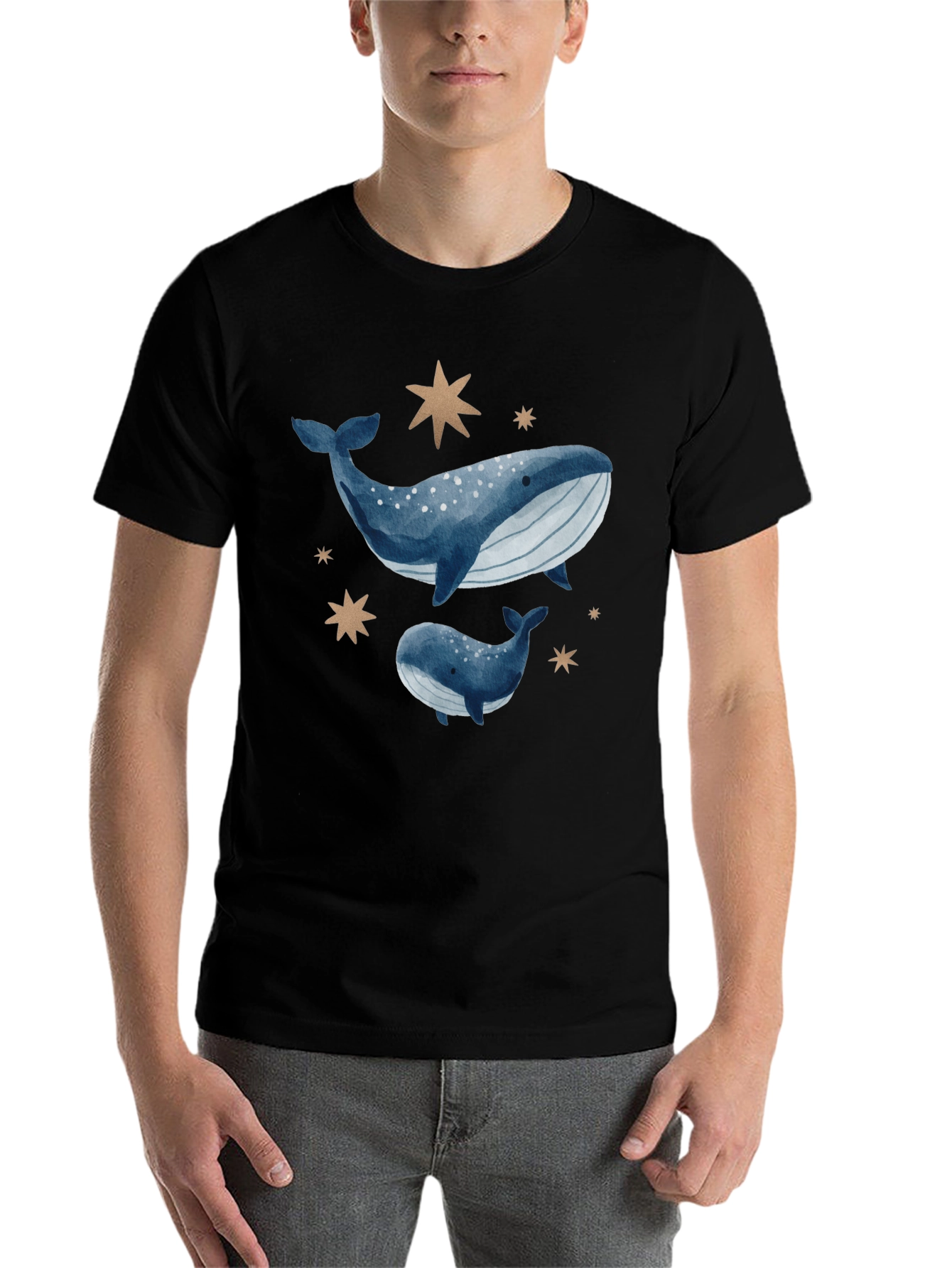 Black Whale & Star Graphic Tee - Black Cotton Comfort view 7