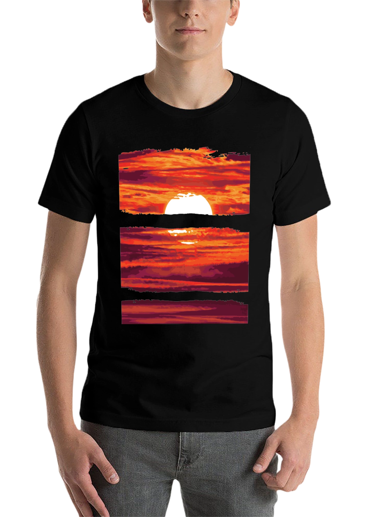 Black Sunset Graphic Tee | Black Crew Neck T-Shirt view 7