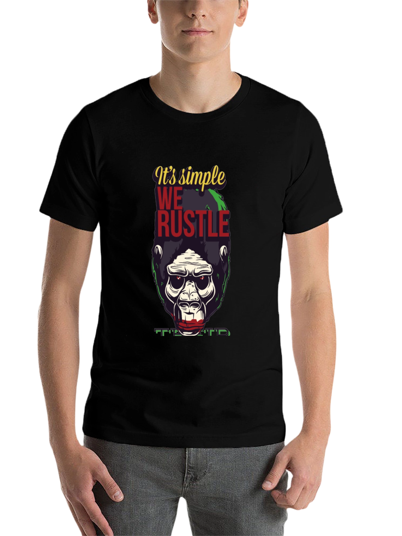 Black It's Simple We Rustle Gorilla T-Shirt view 7