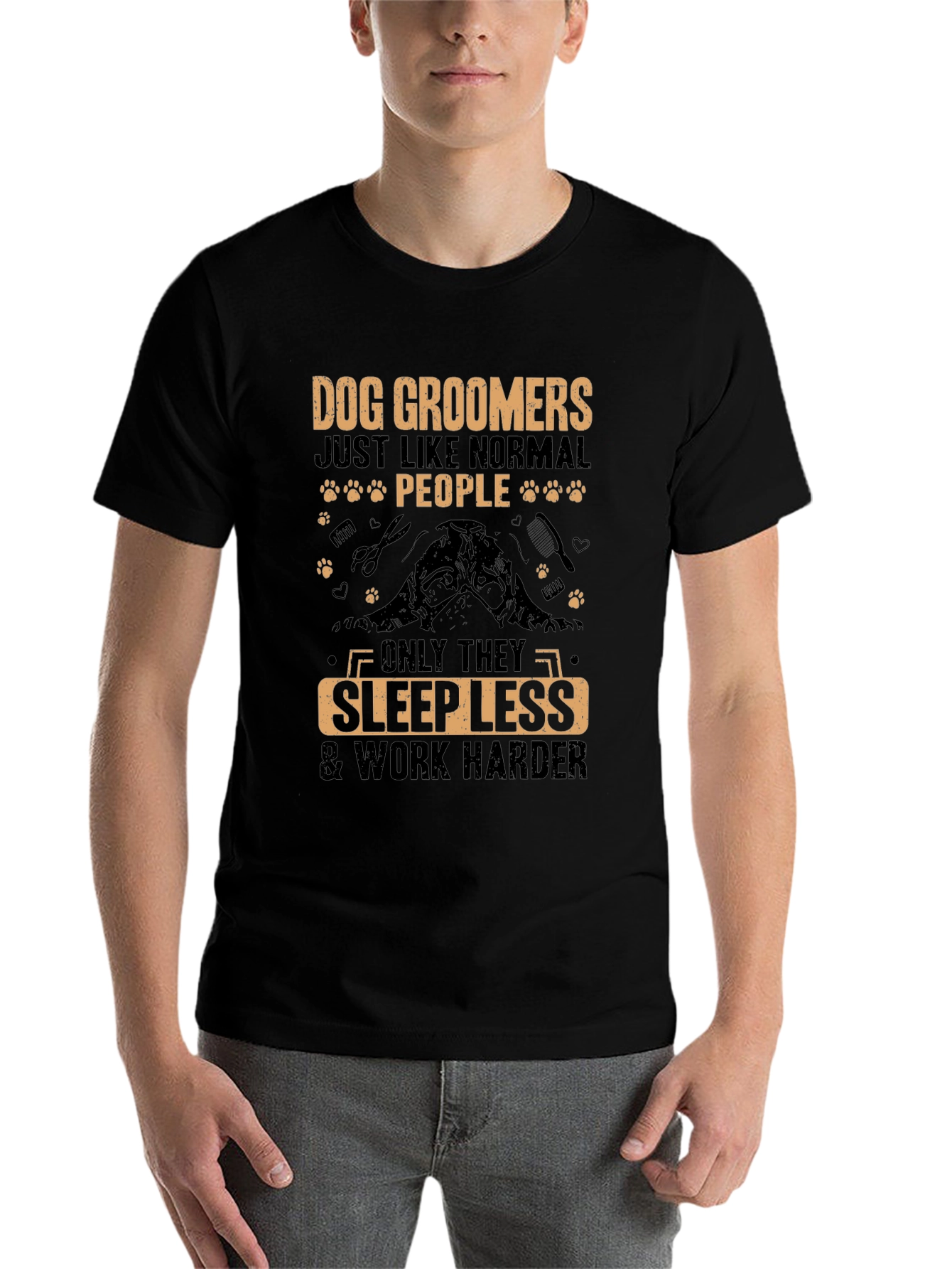 Black Dog Groomer T-Shirt - Sleep Less, Work Harder view 7