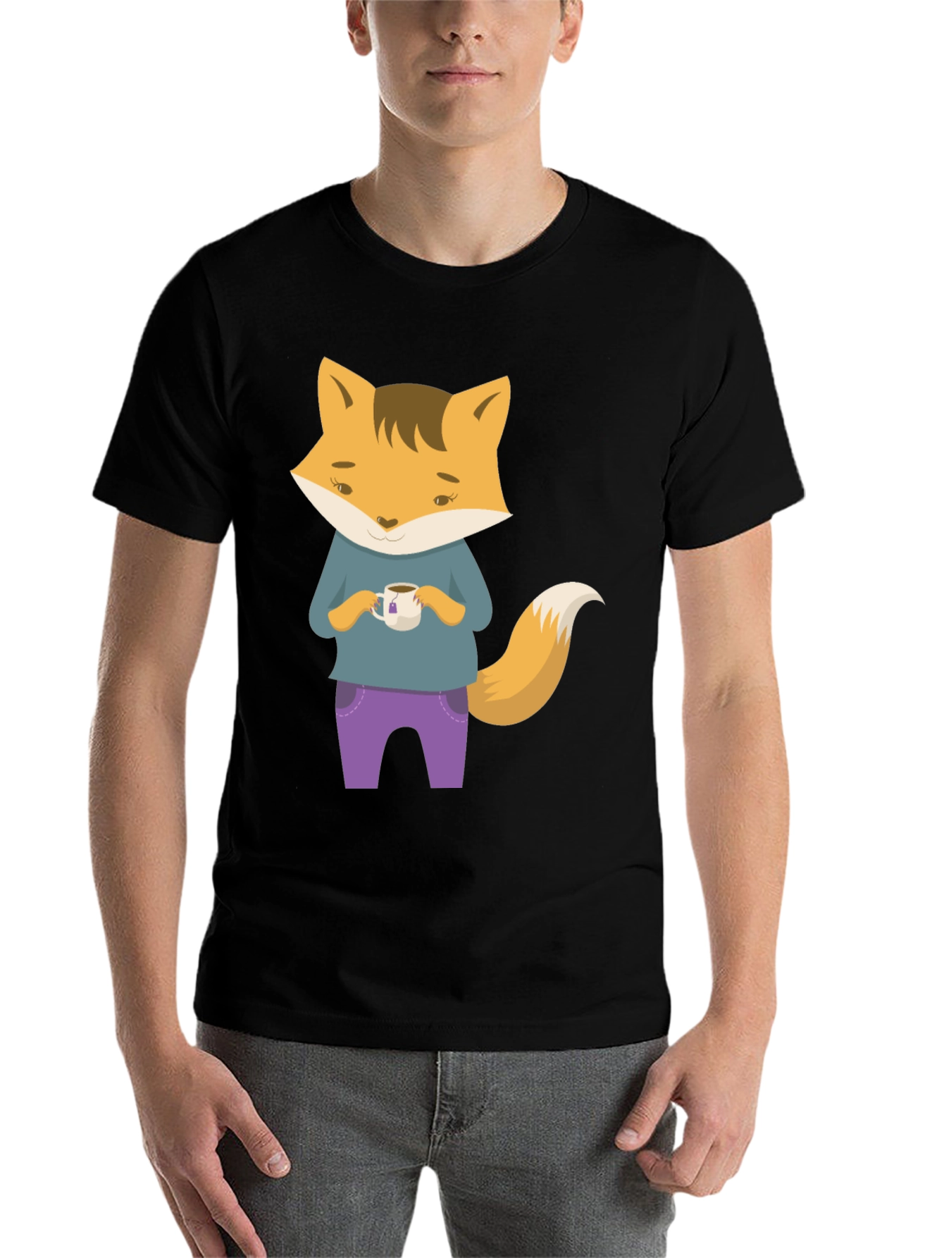 Black Fox Tea T-Shirt - Cute Cartoon Fox Design view 7