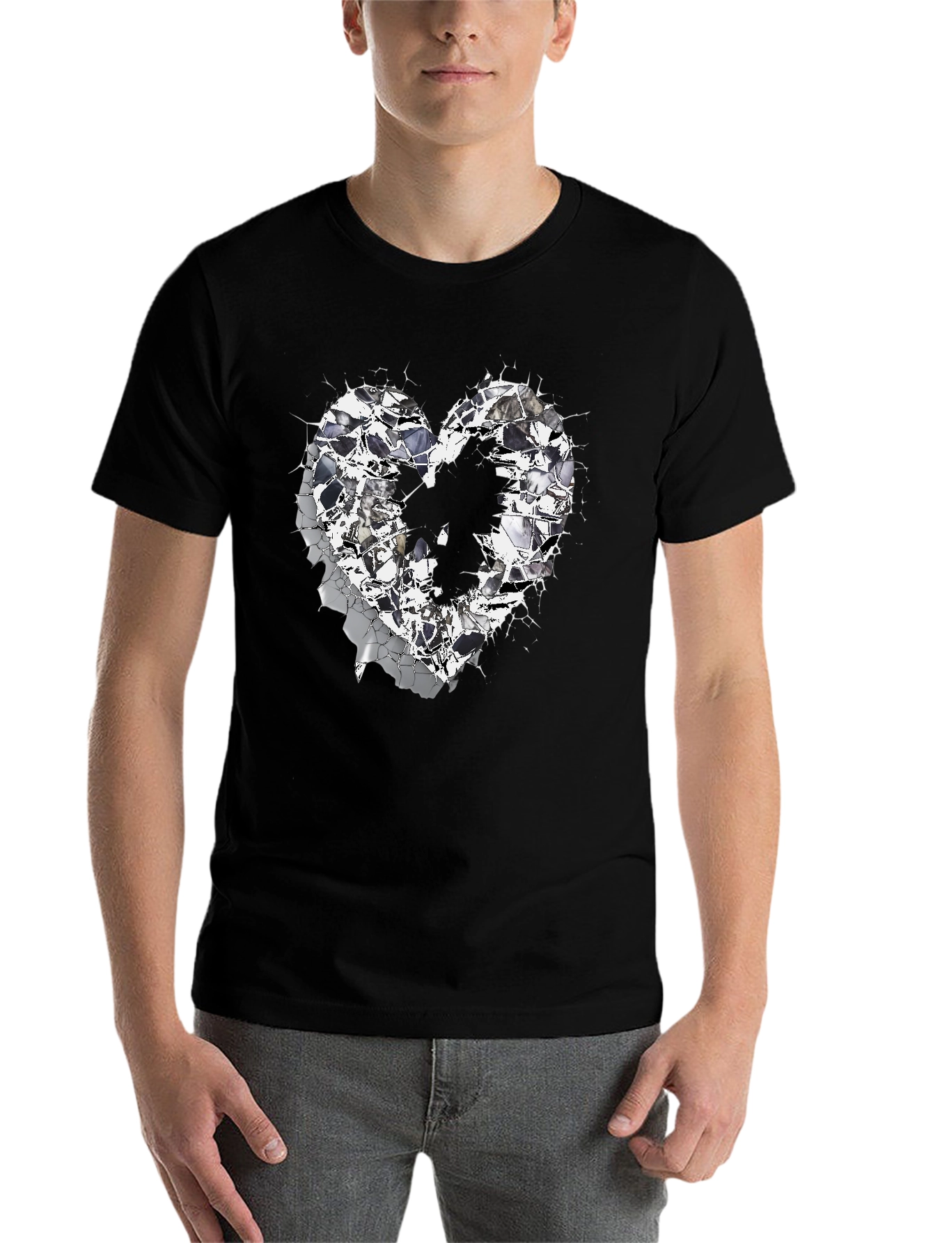 Black Shattered Heart Graphic Tee - Black Cotton Blend view 7