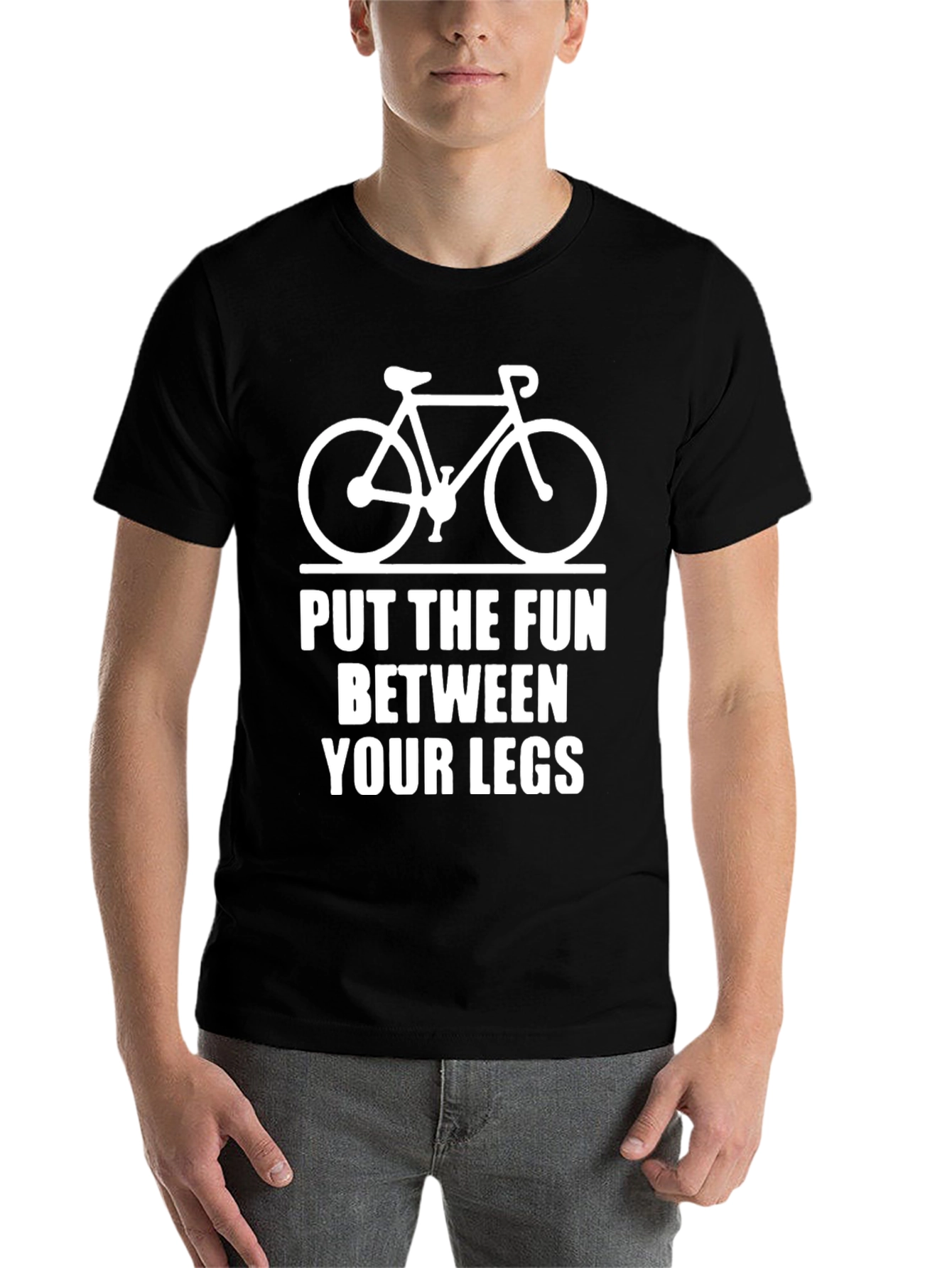 Black Funny Cycling T-Shirt: Put the Fun Between Your Legs view 7