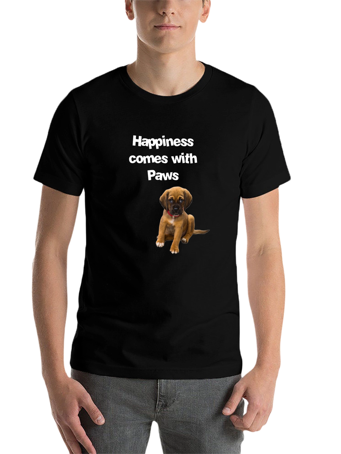 Black Happiness Comes with Paws Black T-Shirt view 7