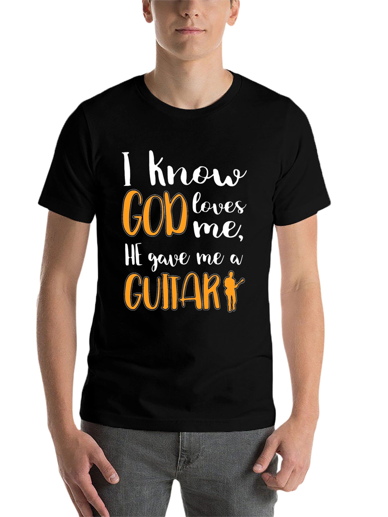 Black I Know God Loves Me Guitar T-Shirt view 7