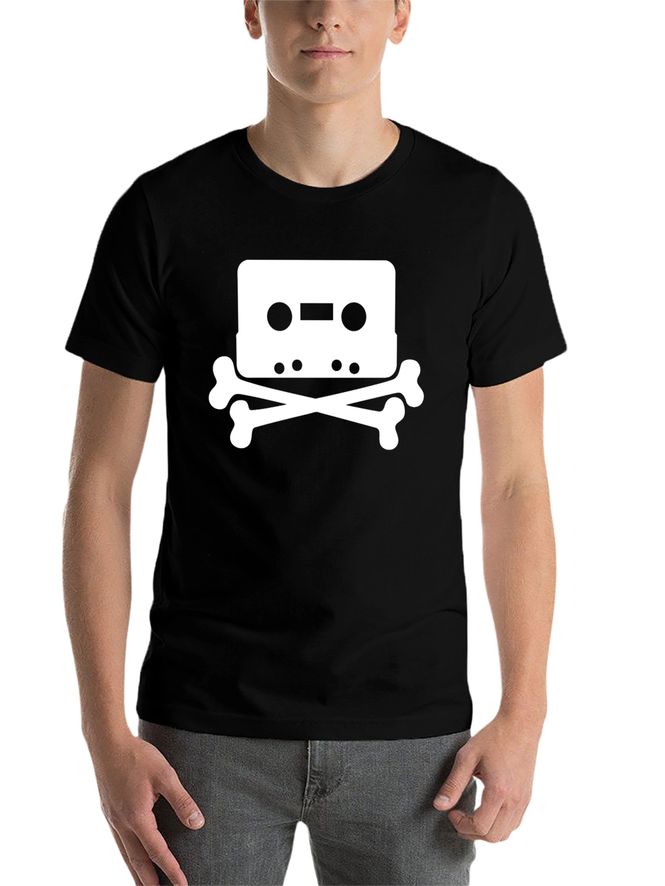 Black Cassette Tape Skull T-Shirt - Black Graphic Tee view 7