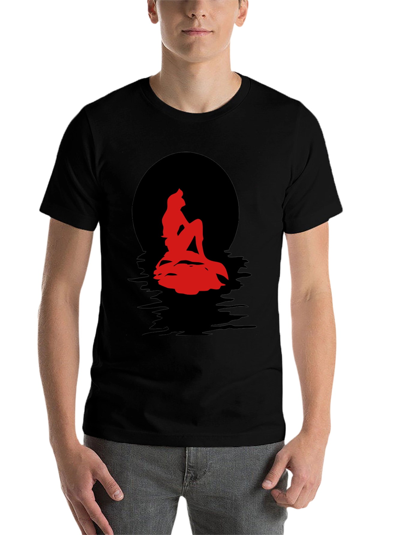 Black Red Mermaid Silhouette Graphic Tee view 7