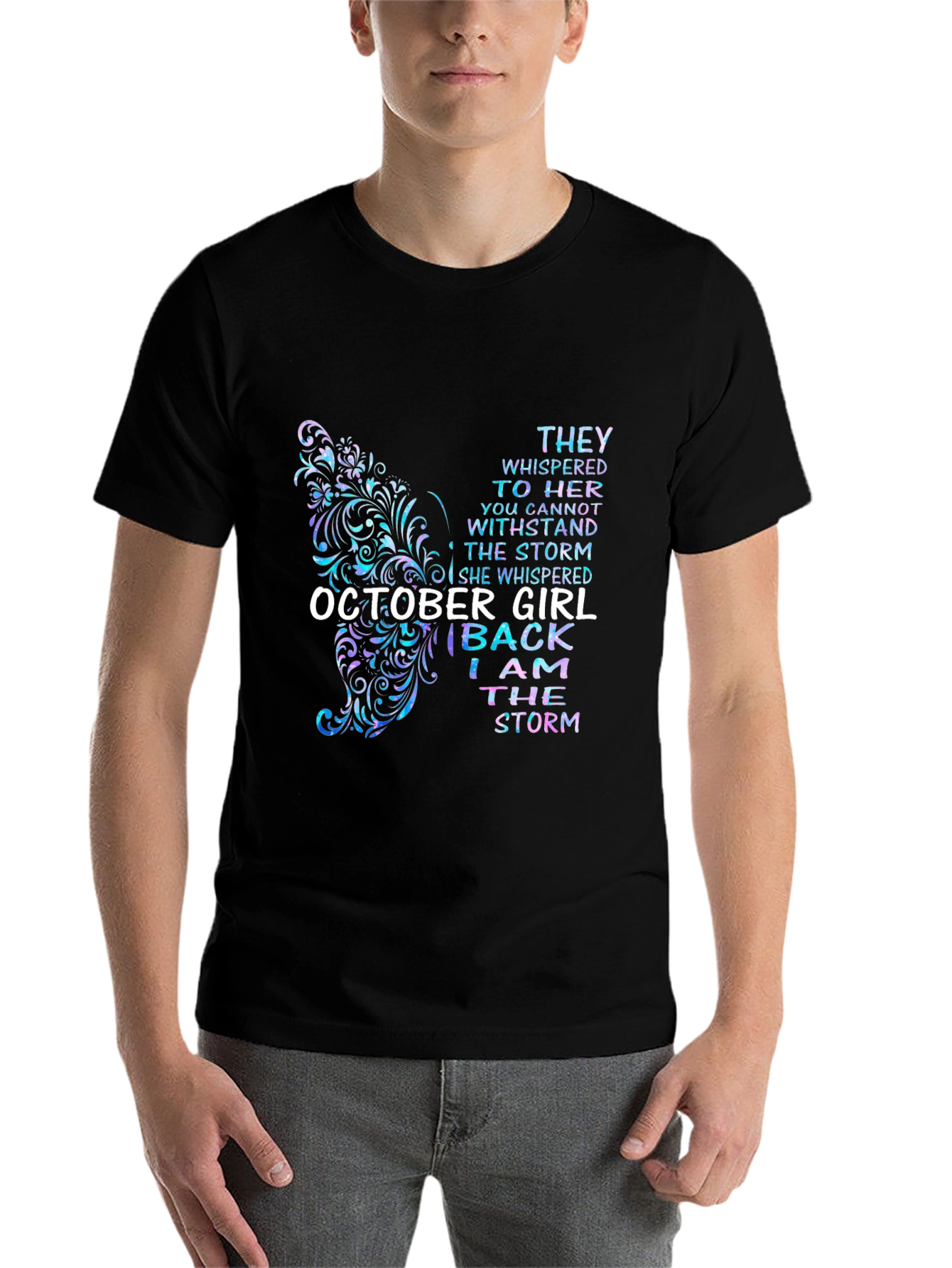 Black October Girl Butterfly Storm T-Shirt view 7